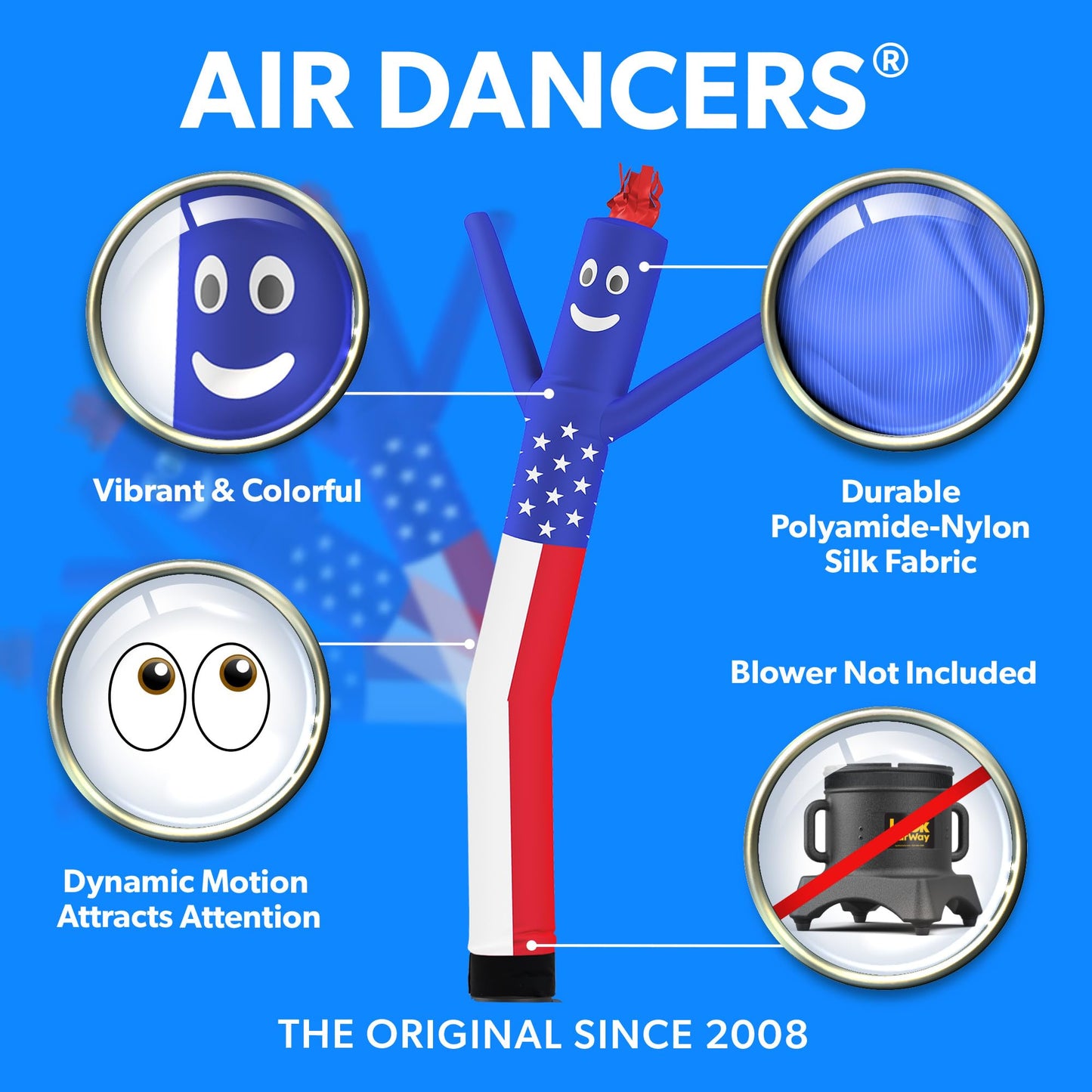 LookOurWay Air Dancers Inflatable Tube Man Attachment - 10 Feet Tall Wacky Waving Inflatable Dancing Tube Guy for Business Promotion - Blower Not Included - American Flag