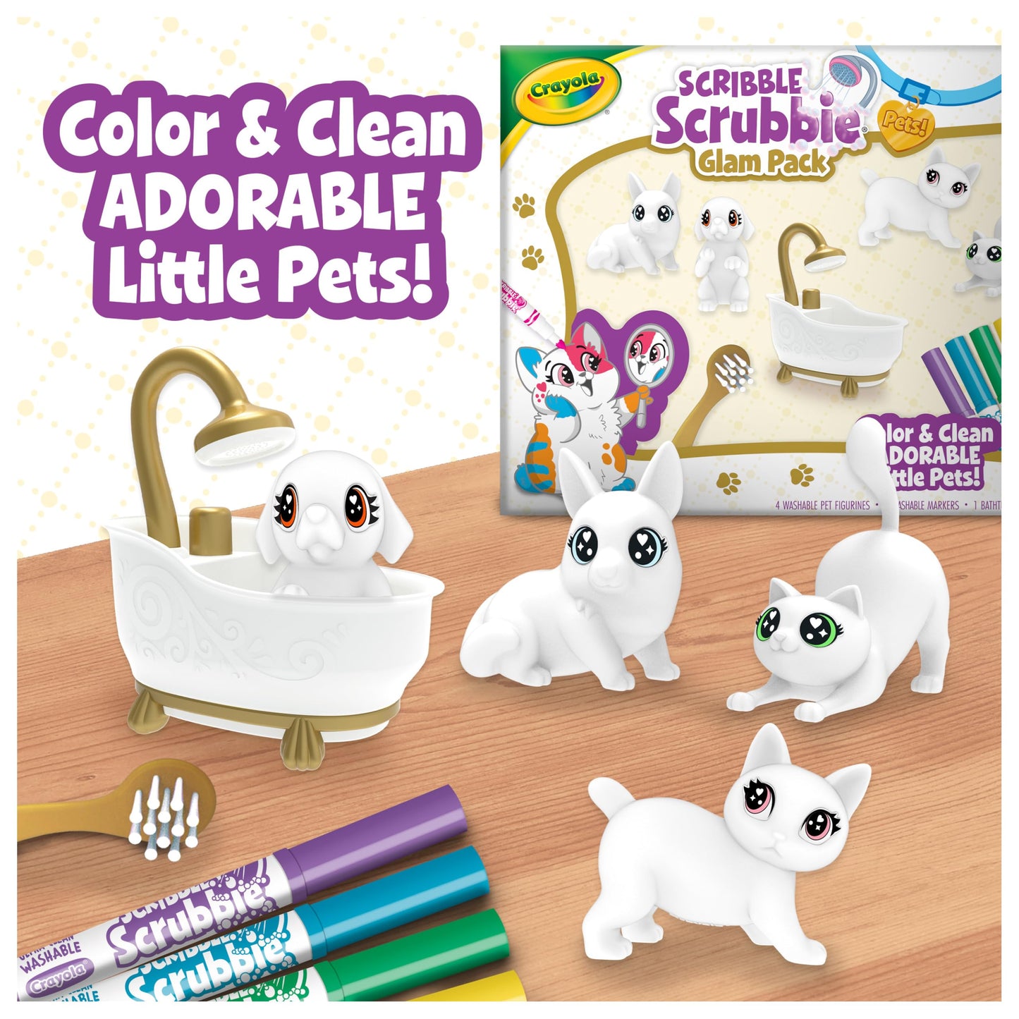Crayola Scribble Scrubbie Pets Tub Set, Washable Pet Care Toy, Animal Toys for Girls & Boys, Arts & Crafts, Gifts for Kids, 3+