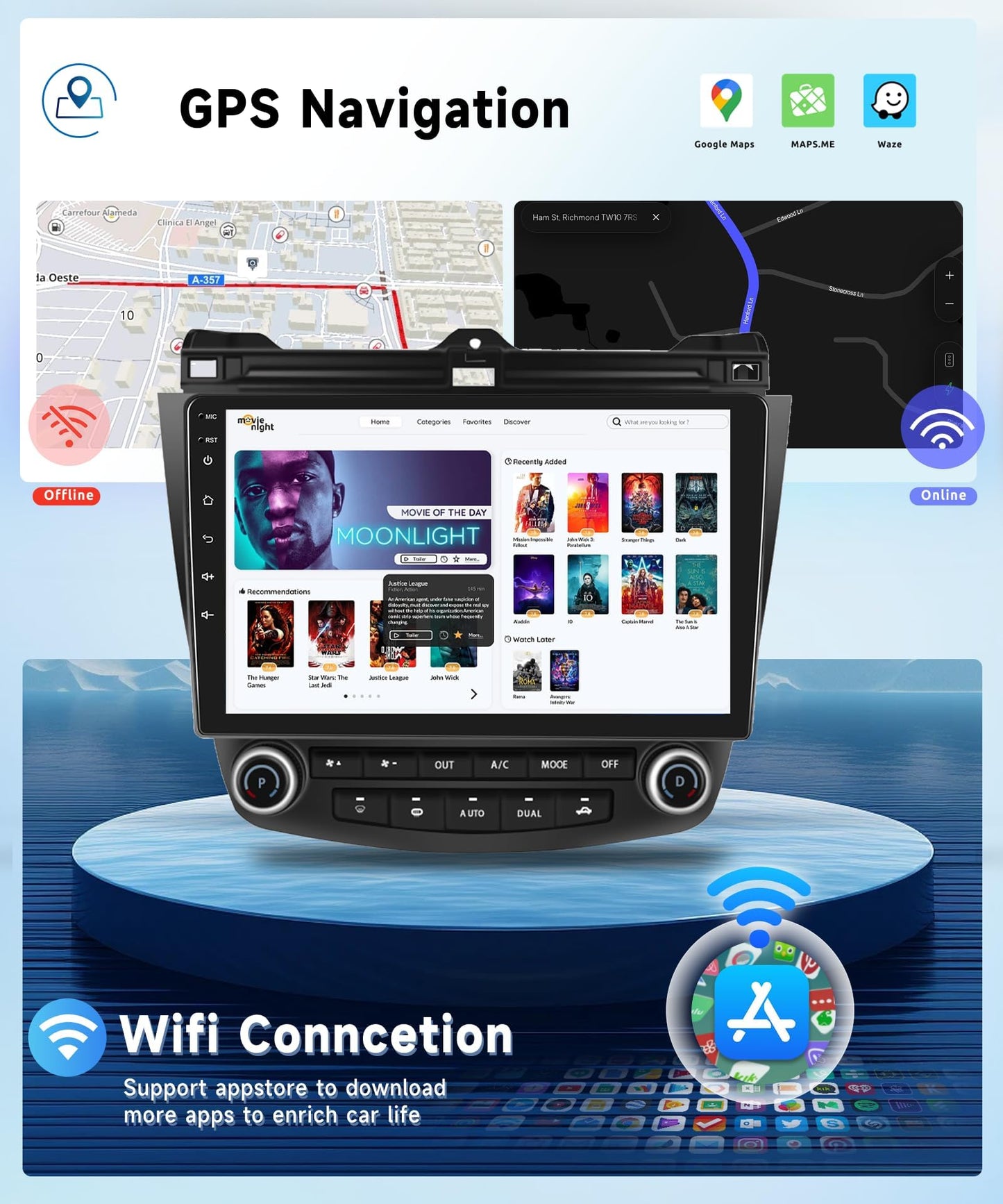 for Honda Accord 7th 2003 2004 2005 2006 2007 Android Car Stereo with Wireless Carplay/Android Auto 10.1" Touchscreen Autoradio Support WiFi GPS Navigation Backup Camera SWC FM/RDS Radio 2G+32G