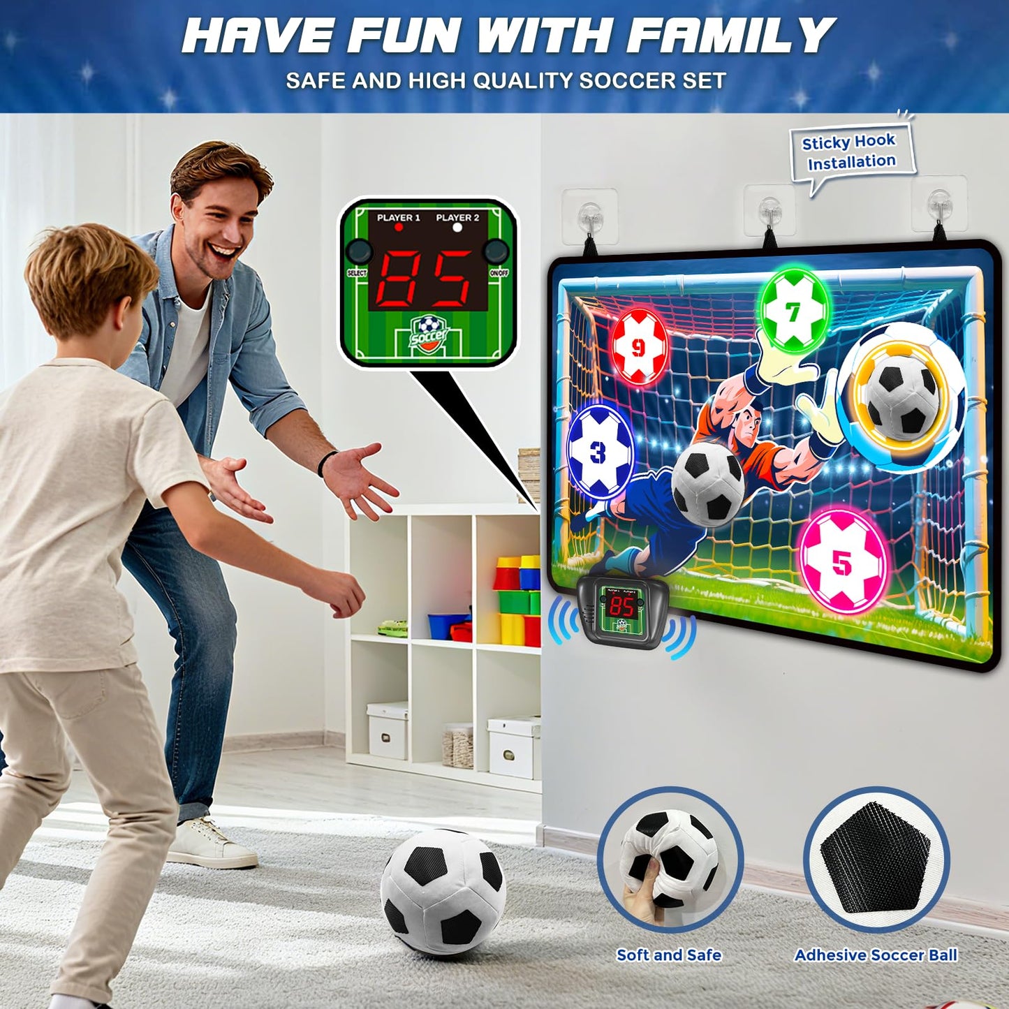 VATOS Electronic Soccer Goal with Scores for Kids, Indoor and Outdoor Football Training Goal, Fabric Goal and 2 Balls, Sports Toy for Birthday 3+ Years