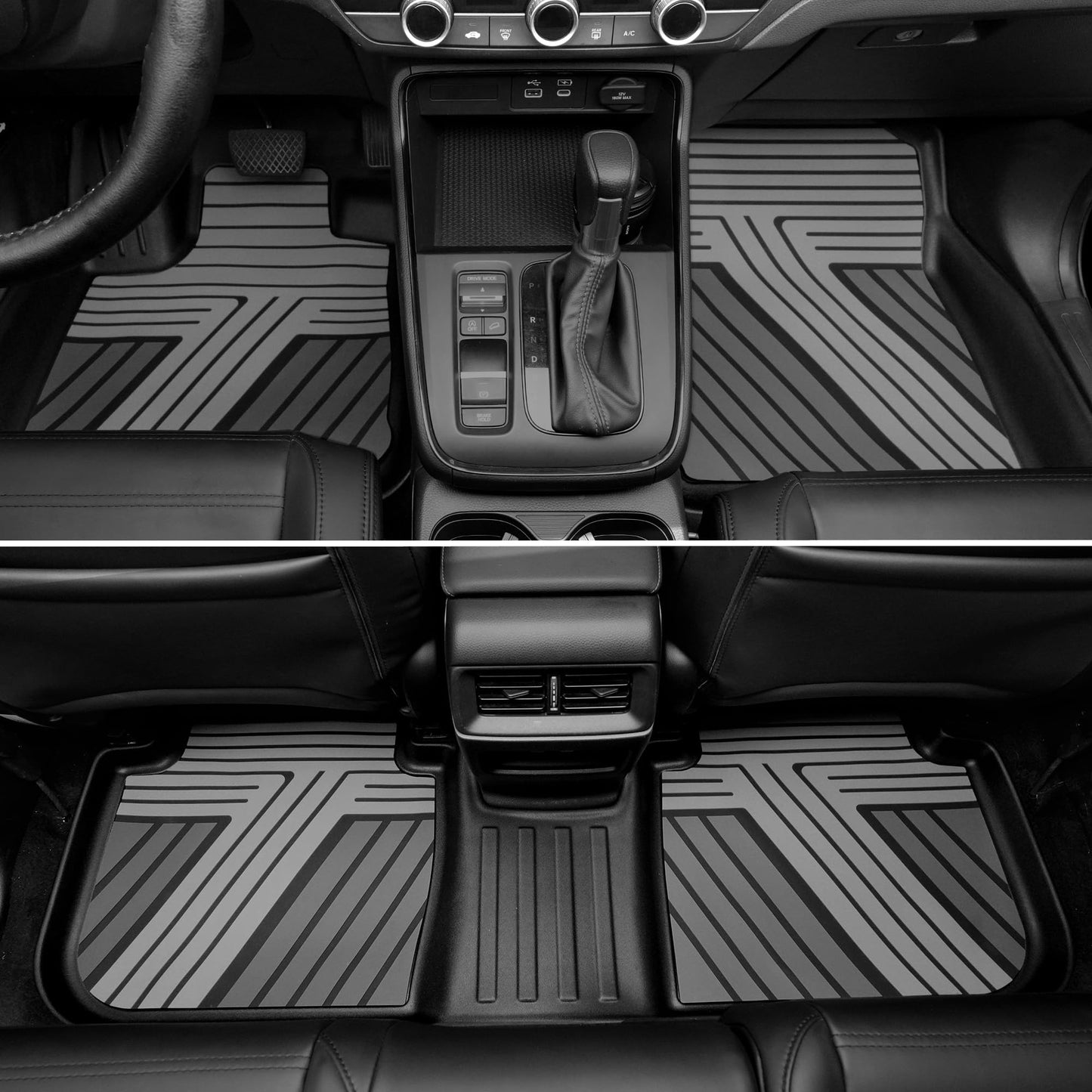 AOMSAZTO Floor Mats for Ford Ranger SuperCrew Cab 2024 2025 2026, 1st & 2nd Row All Weather Protection Car Liners Waterproof Anti Skid Mats (Gray)