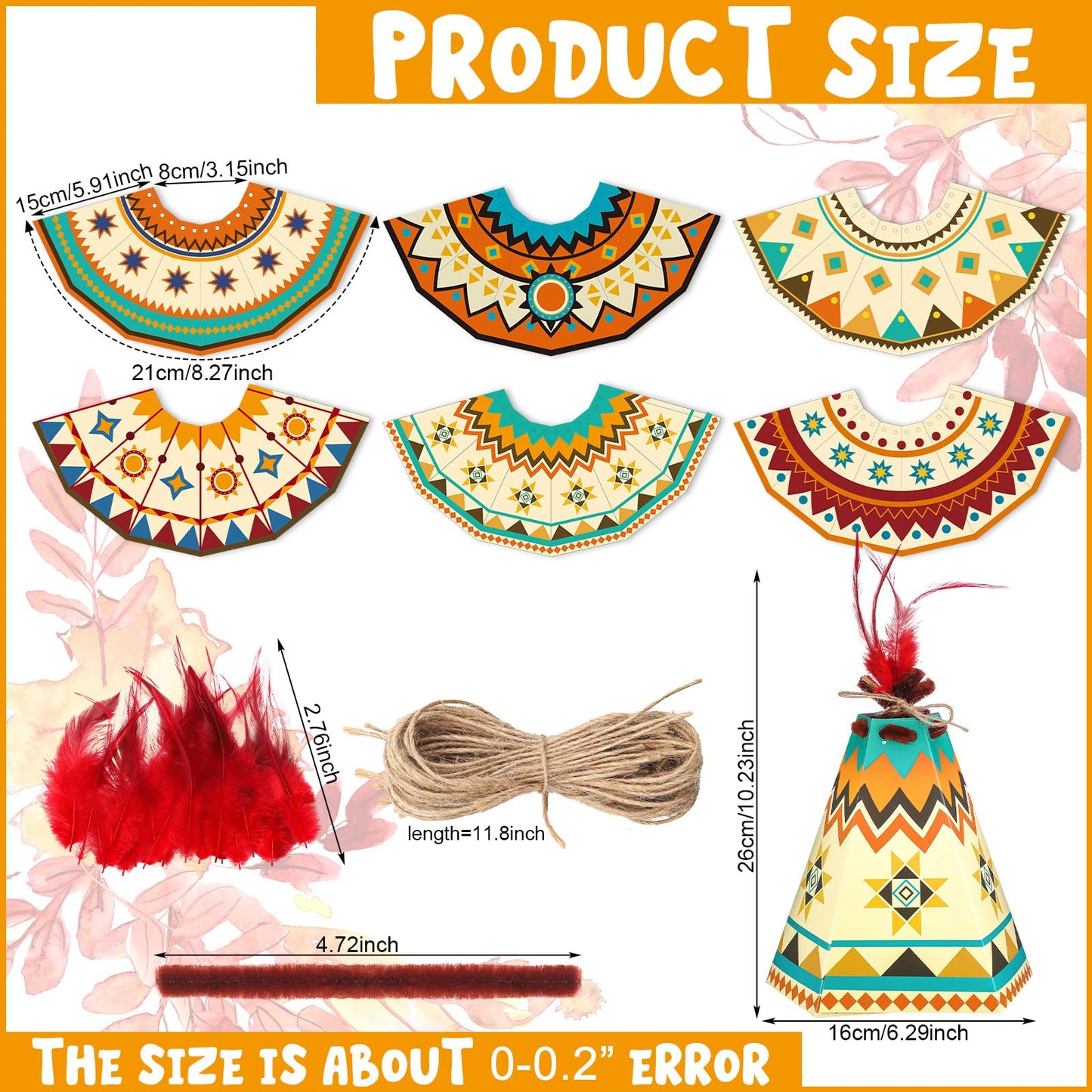 WinnerWhy 24 Pcs Native American Native American Teepee DIY Tent Decoration Kit Ideal Gift for Holidays, School, Culture, Celebration Activities