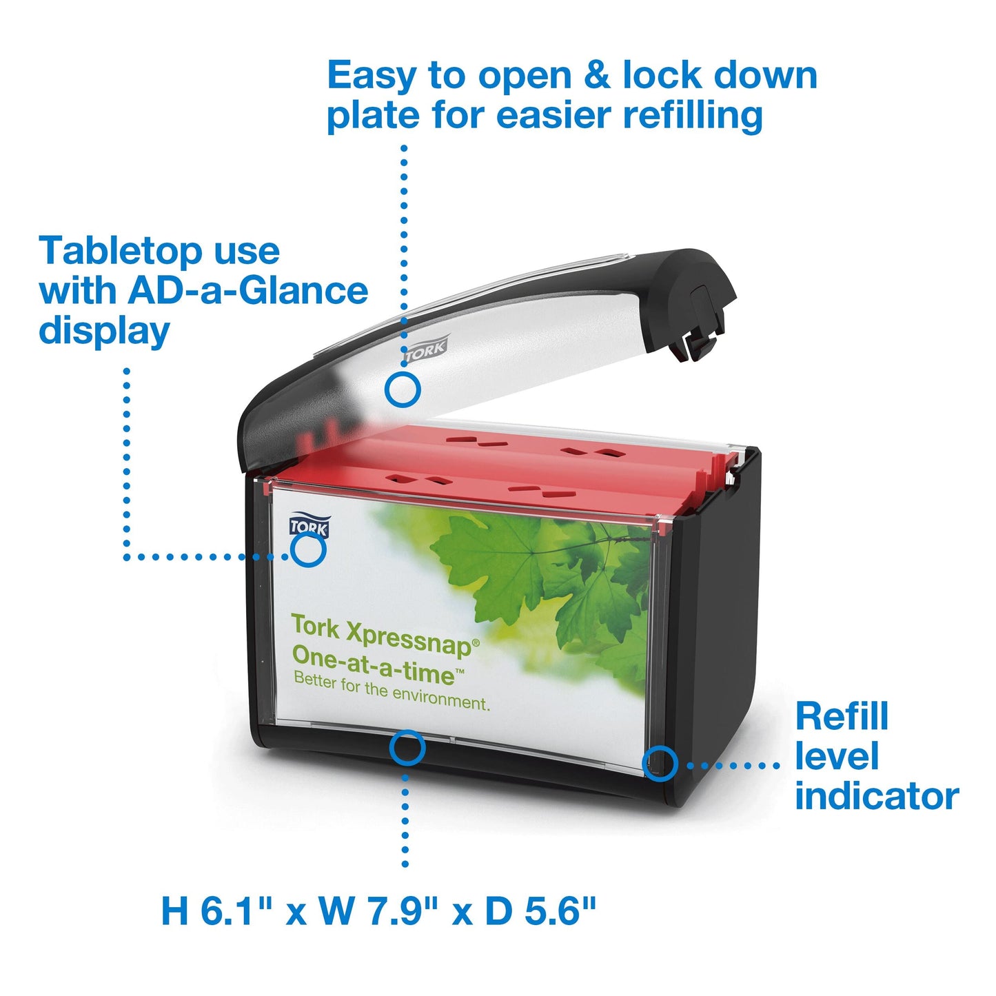 Tork Xpressnap Tabletop Napkin System Starter Pack Black N4, Dispenser and 1 x 500 One-at-a-Time Dispensing Napkins, 80062301