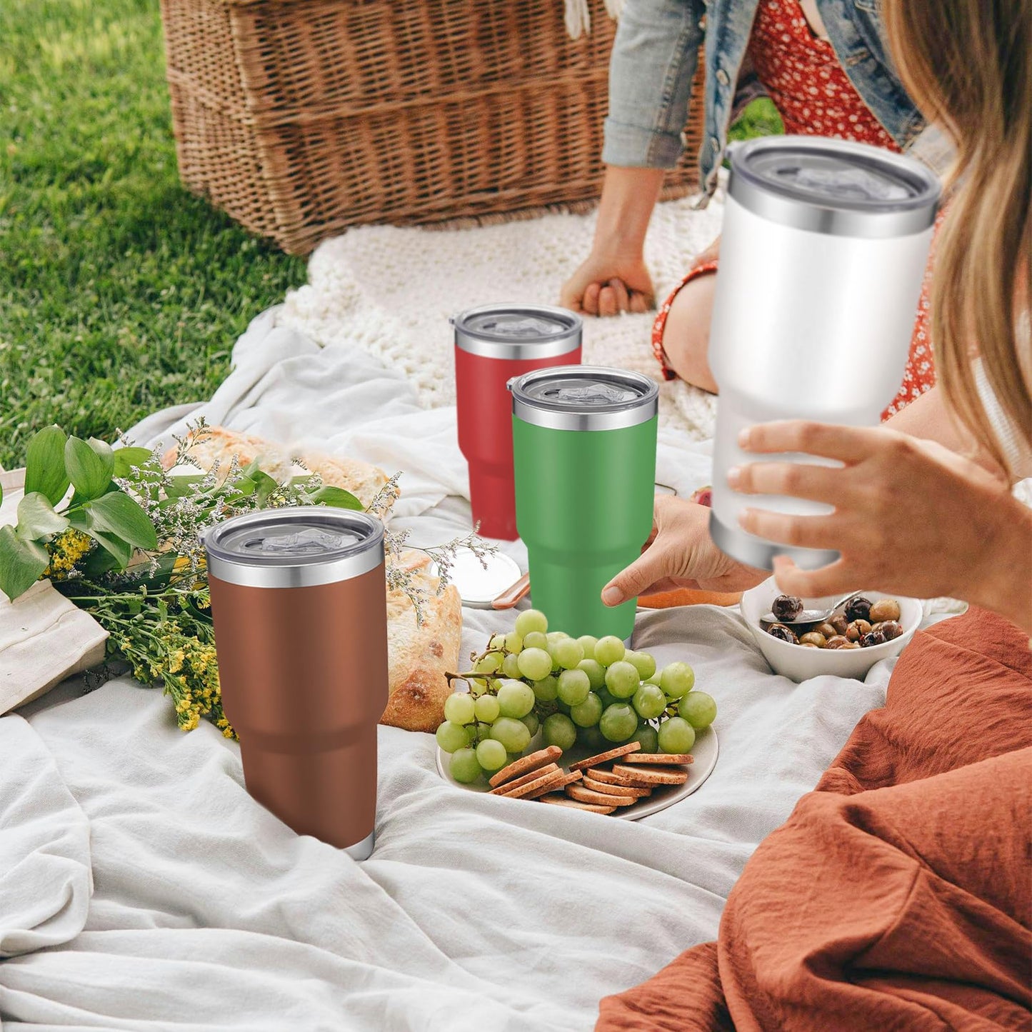 YOUKE OLA 12 Pack Insulated Tumbler - 30oz Stainless Steel Double Wall Vacuum Travel Coffee Tumbler Cup with Lid and Straw for Cold & Hot Drinks (Mixed Colors)