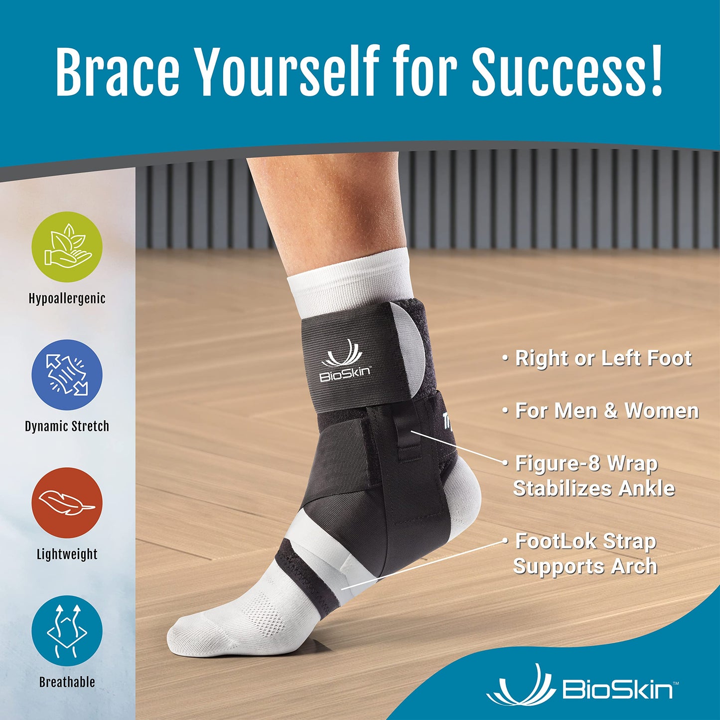 BioSkin TriLok Ankle Brace for Women & Men - Ankle Brace for Sprained Ankle, Plantar Fasciitis Relief, Foot Arch Support, Peroneal Tendonitis Relief, & PTTD Support, HSA or FSA Eligible (X-Large)