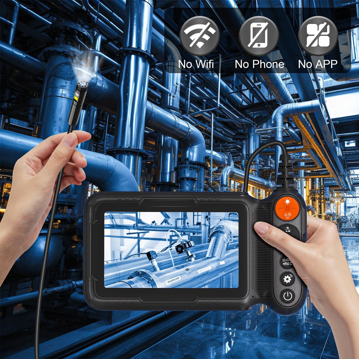 Endoscope Camera with Light, 5-inch Dual Lens 1080P HD Borescope, 7.9mm Camera with 9 LEDs, 16.5ft Semi-Rigid Cable, IP67 Waterproof - for Sewer/Drain Pipe, Automotive Inspection, Tools & Cool Gadgets