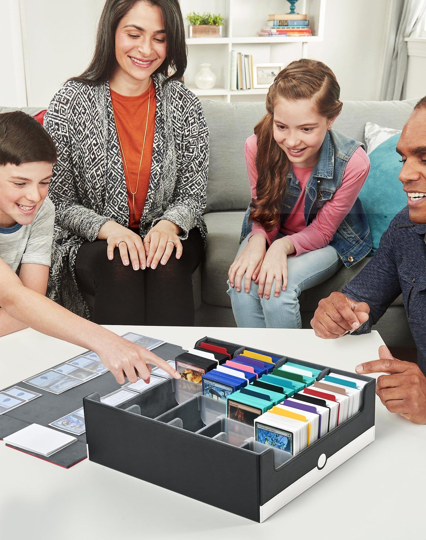 ZLCA Card Storage Box Holds 3200+, Deck Storage Case with 4 Stoppers, Card Organizer for TCG MTG PTCG(Red&White)