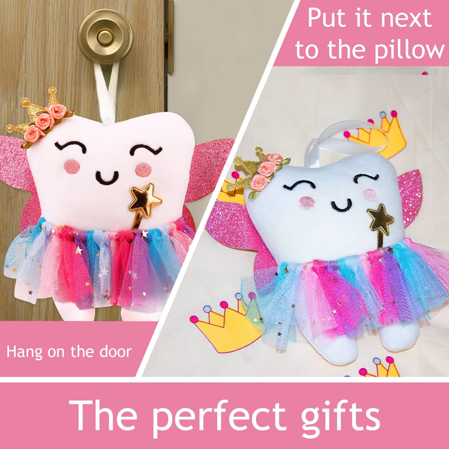 SQIMZAR Tooth Fairy Pillow with Pocket for Girls | Tooth Fairy Gift Kit