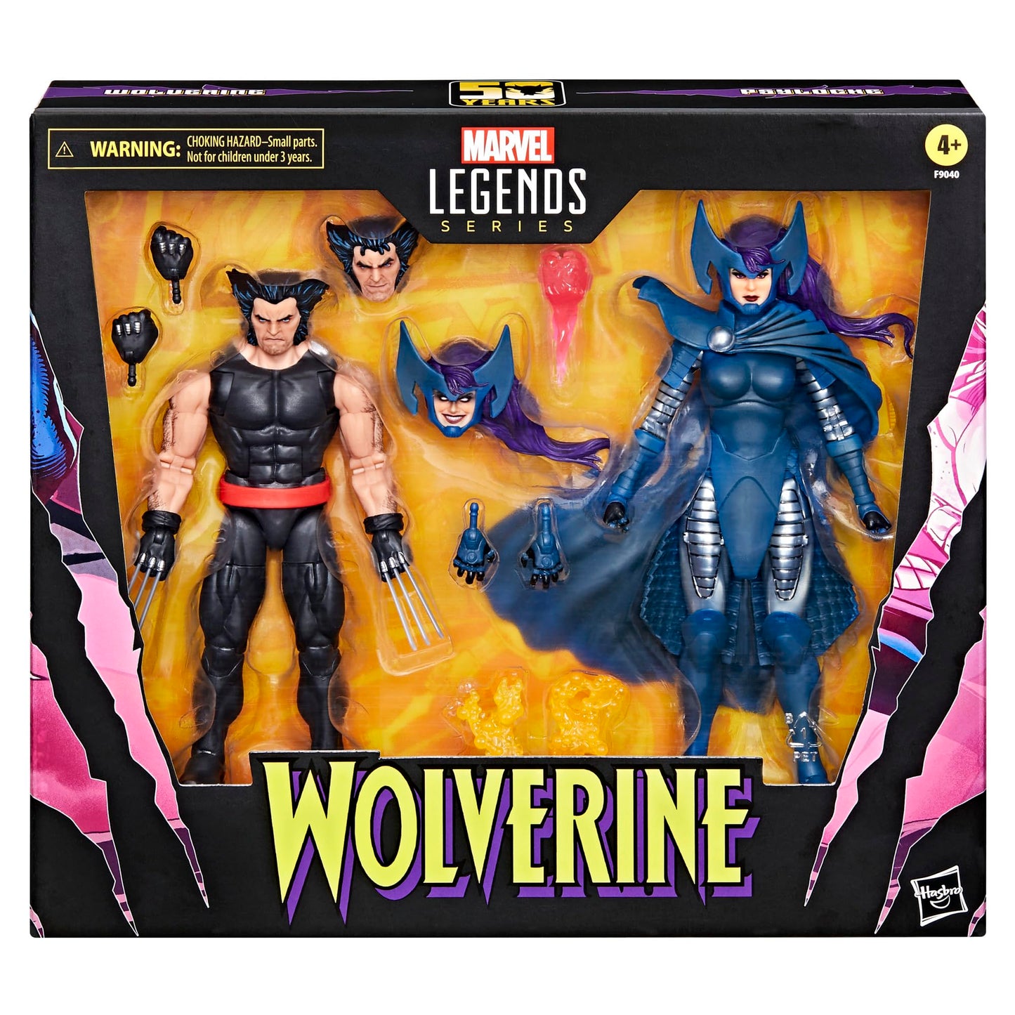 Marvel Legends Series Wolverine and Psylocke, 50th Anniversary Comics Collectible 6-Inch Action Figure 2-Pack