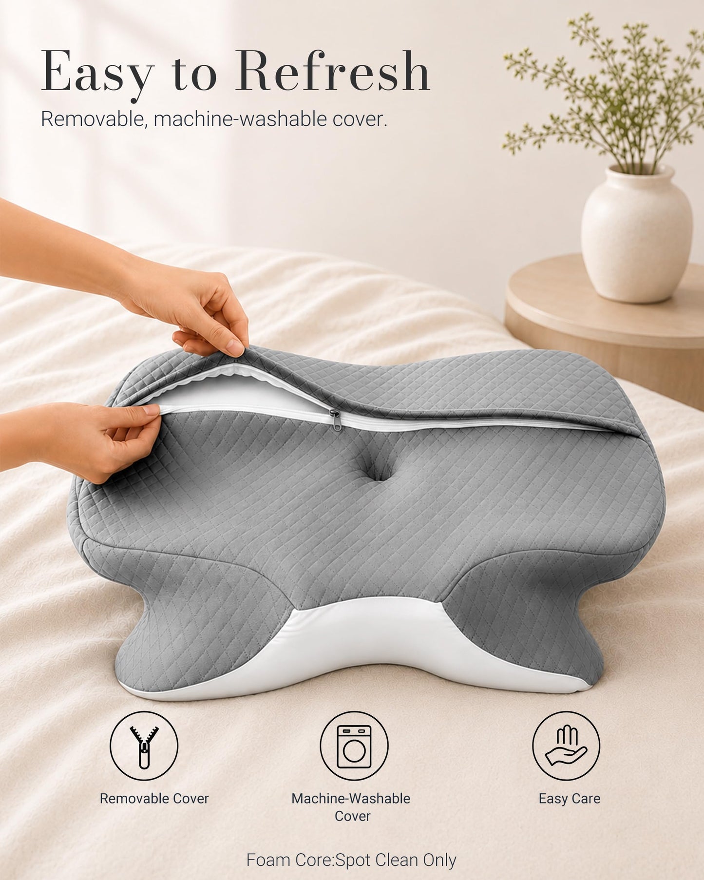 JKNJKN Cervical Neck Pillow for Neck Support, Orthopedic Memory Foam Pillow with Dual Height 4.3" & 5.1" Loft, Cooling Butterfly Contour with Arm Rest for Side and Back Sleepers
