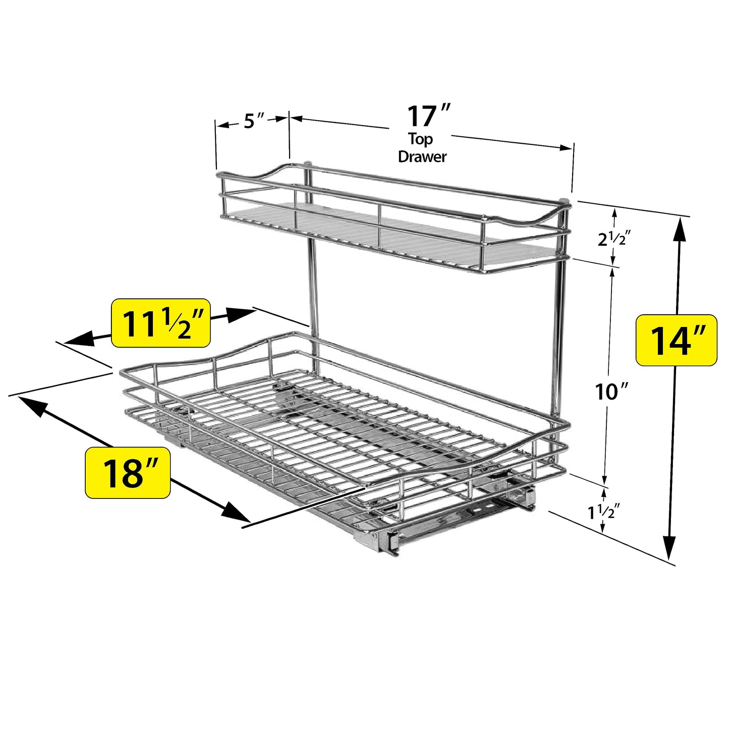 LYNK PROFESSIONAL® Pull Out Under Sink Kitchen Cabinet Organizer - 11.5 in. x 18 inch deep Drawer - Sliding Shelf Organizer for Cabinets and Undersink Storage Shelves - Lifetime Ltd. Warranty – Chrome