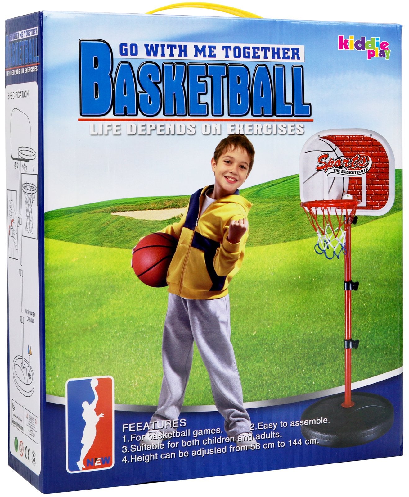 Kiddie Play Kids Basketball Net Hoop Stand Toy Set for Toddlers Adjustable Height up to 4 ft