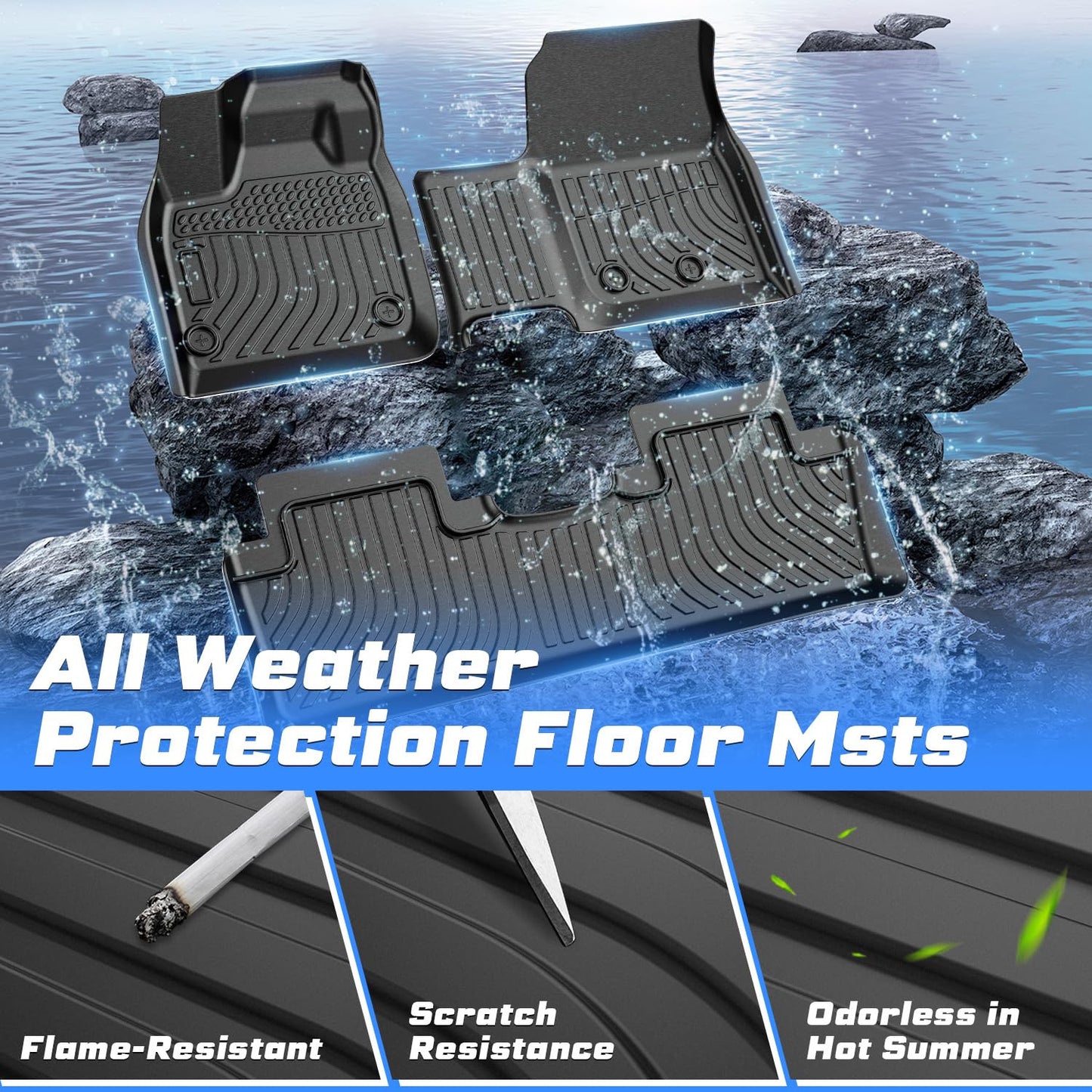 Sunsdrew Floor Mats for Nissan Ariya 2023 2024 2025 Accessories All Weather Ariya Floor Liner,1st&2nd Row Full Set Heavy Duty Car mats Black