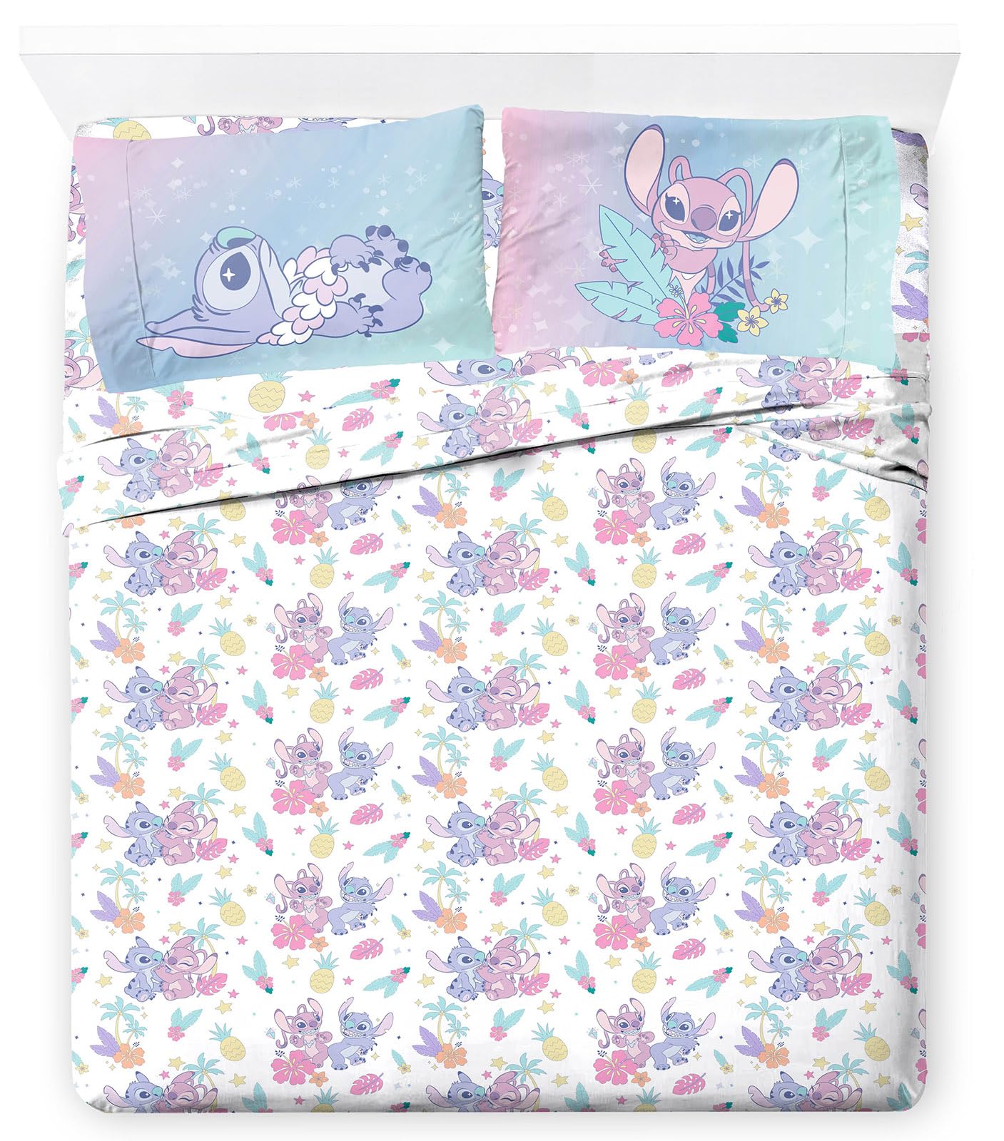 Jay Franco Disney Lilo & Stitch Full Size Sheet Set - 4 Piece Kids Bedding Includes Fitted & Flat, 2 Pillowcases - Super Soft Fade Resistant Microfiber, Deep Pocket, Machine Washable