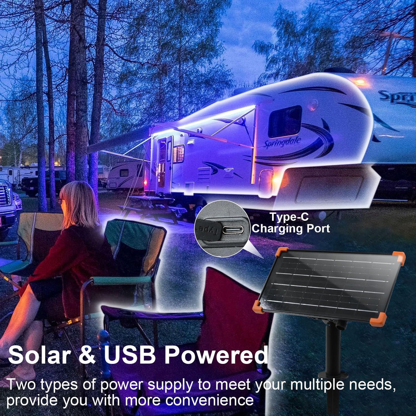 DBFAIRY 50Ft Solar LED Strip Lights Outdoor, Large Capacity Solar Powered Flexible Tape Lights with Remote Dimmable 8 Lighting Modes for Patio Pool Camping Decor, 6000K Cool White