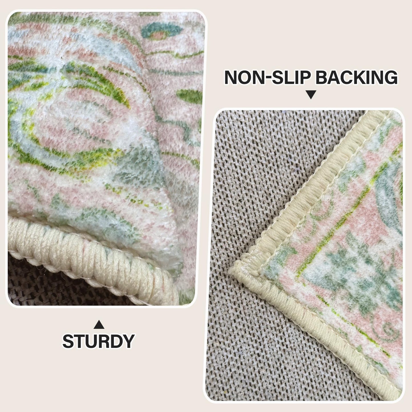 Vhong Boho Area Rugs Vintage Washable Neutral Modern Dusty Pink and Green 5x7 Non Slip Carpet for Nursery Living Room Dining Room Bedroom Farmhouse Girls'Room
