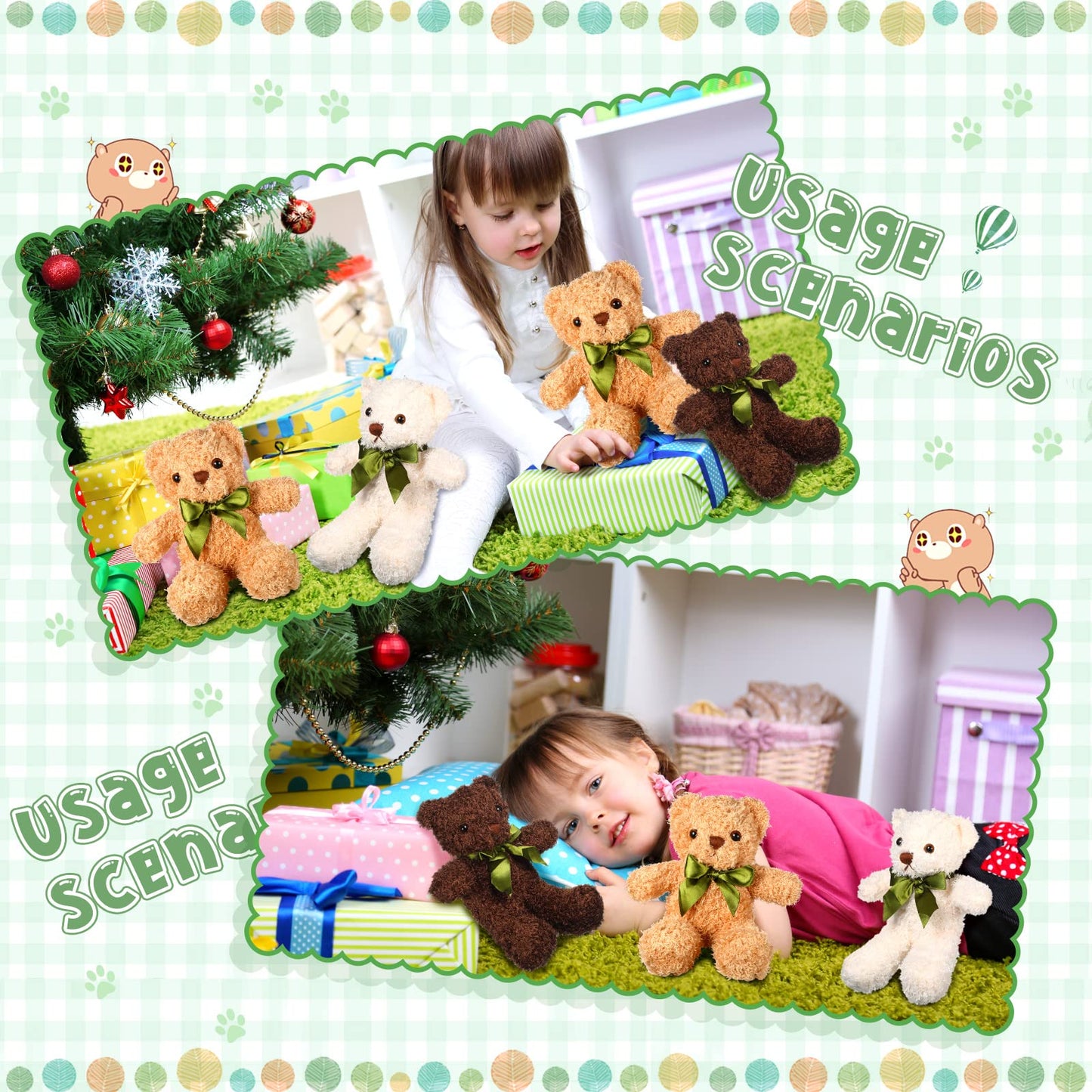 HyDren 15 Pieces Plush Stuffed Bears 10 Inch Cute Soft Stuffed Animal Bear Toy with Bow Tie for Graduation Baby Shower Birthday Party Gift Favors(Golden, Brown, White)
