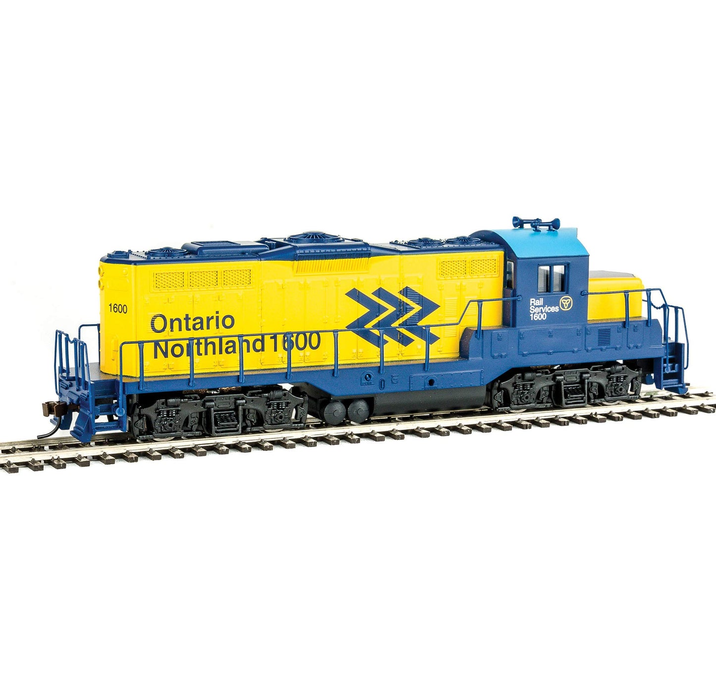 Walthers Trainline EMD GP9M-Standard DC-Ontario Northland #1600 (Yellow, Blue; Chevrons Logo) 931-456 HO Scale Model Railroad - Locomotive Model