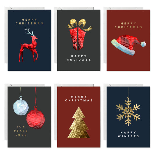 54 Christmas Greeting Cards | 3D Gold Foil & Embossing Designs | 6 Assorted Designs with Envelope | 5.5 x 4 Inch with Sentiments Inside| Merry Christmas Cards with Seal Stickers For Friends , Family