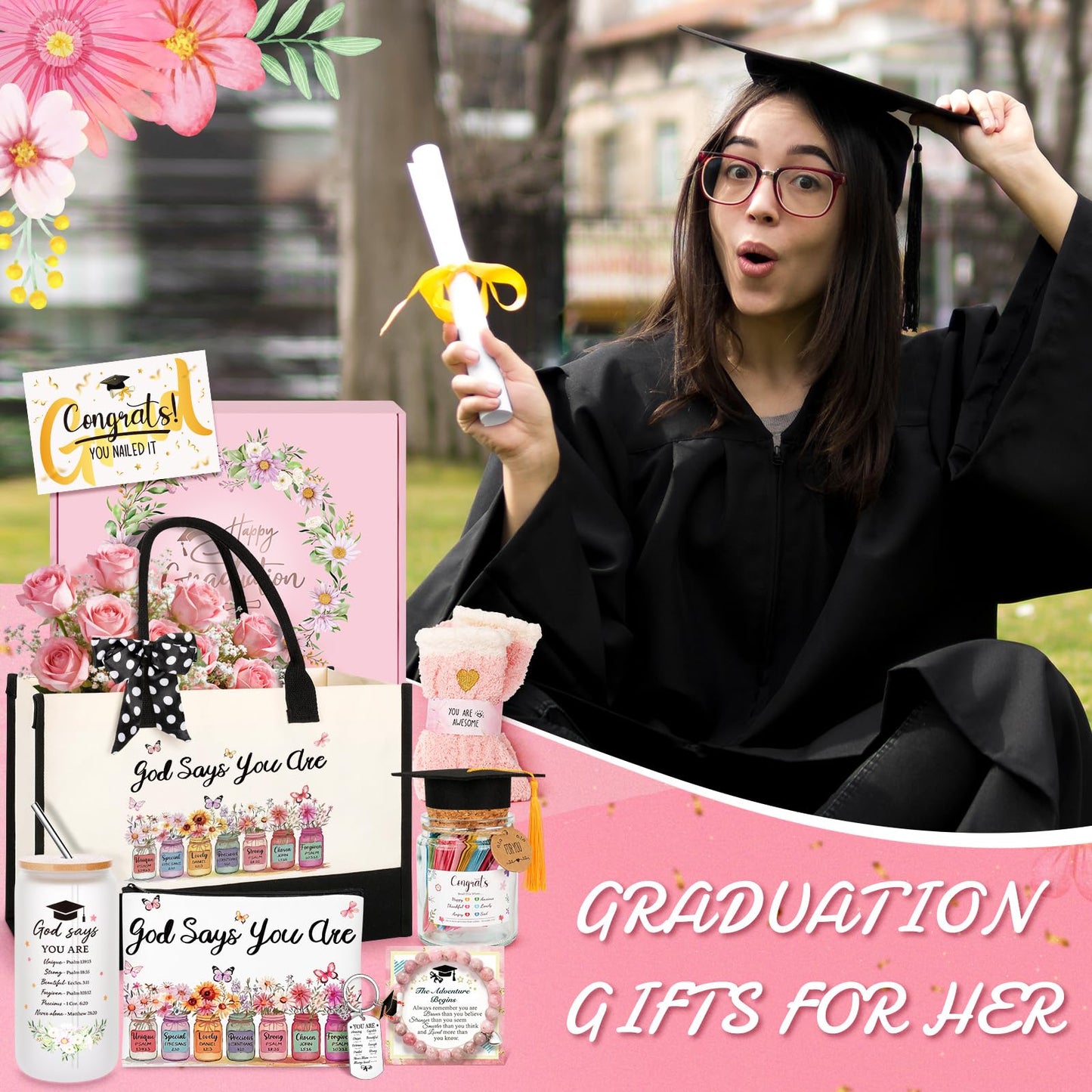 12PCS Graduation Gifts for Women,Her,Class of 2026 Graduation Gifts for Daughter Senior 2026 High School College PHD Masters Degree Graduate Gift for Her, Christian Gifts for Women Faith
