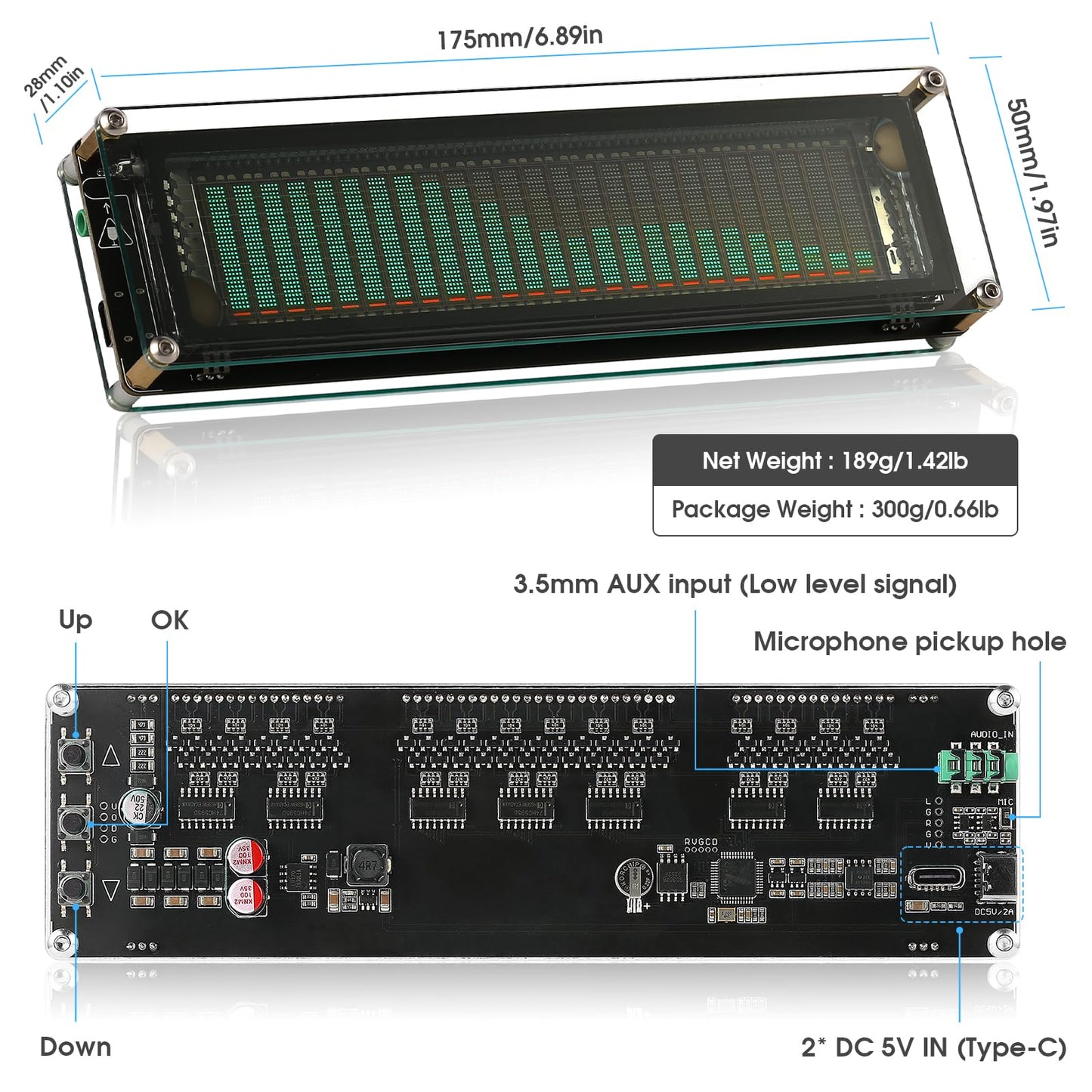 Nobsound AK2515 Pro Audio Spectrum Analyzer with VFD Display, MIC Input & Advanced AGC - Precise Sound Level Meter for Musicians and Audio Enthusiasts