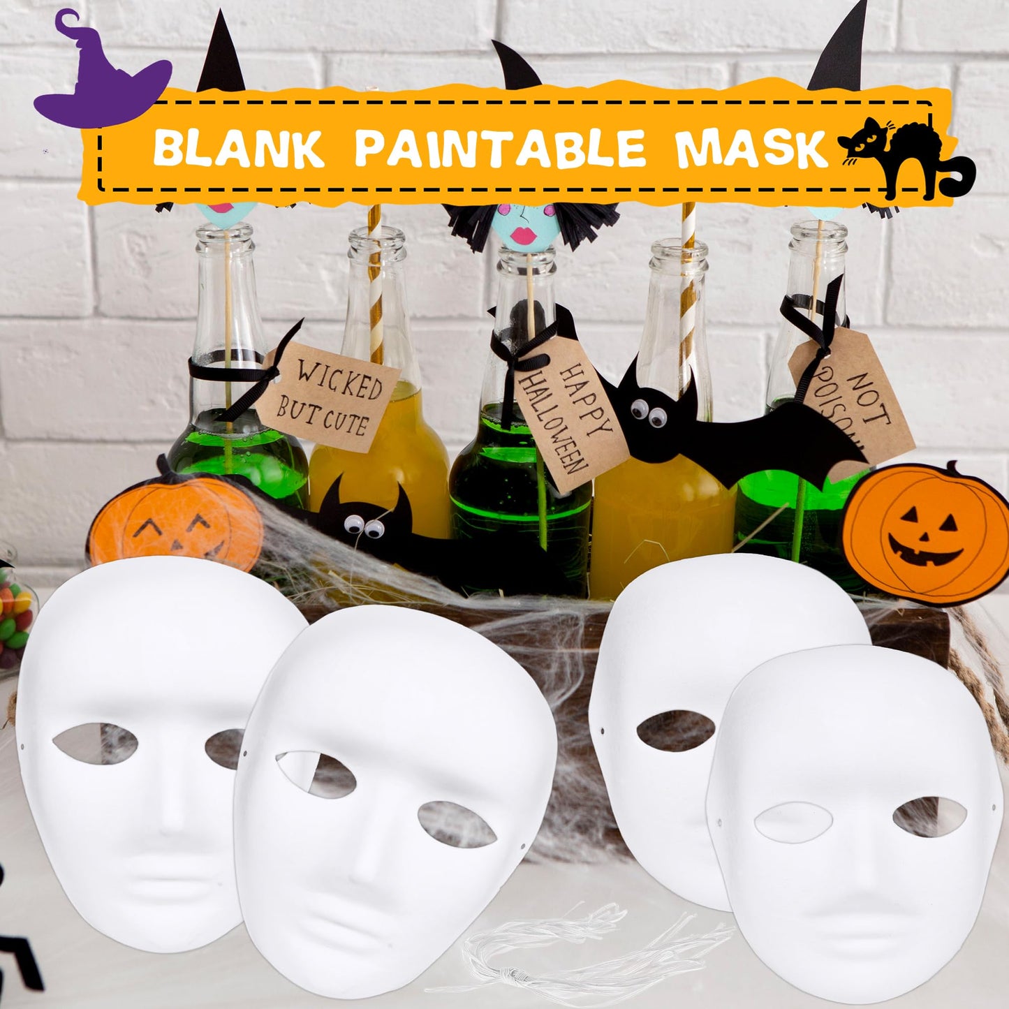 Fahacop 24 Pcs White Paper Mache Masks DIY Full Face Craft Masks Paintable Paper Mask for Halloween Cosplay Masquerade Parties and DIY Craft Activities