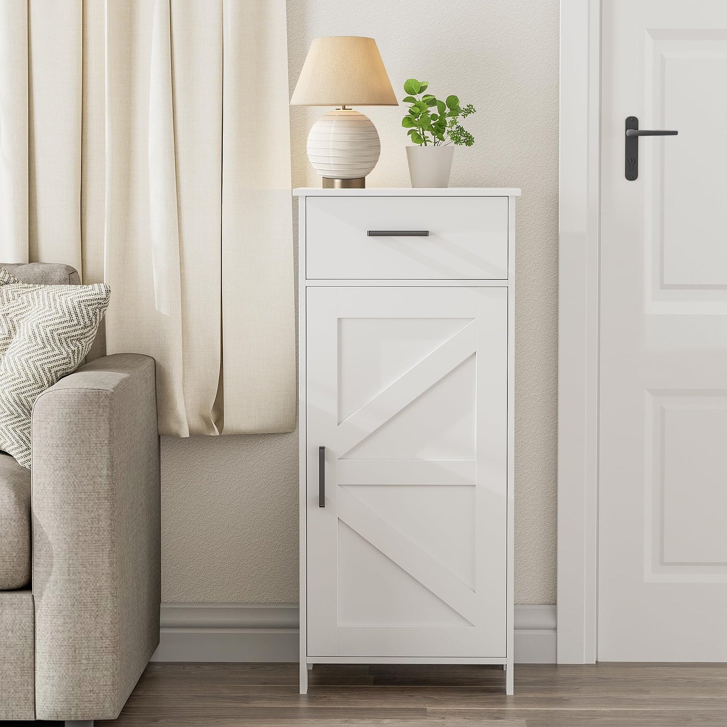 Homhedy 35.4" H Bathroom Cabinet with Drawer, Bathroom Organizers and Storage, Adjustable Shelf, Floor Cabinet for Living Room, Entryway, Kitchen, White, (15.7" W)