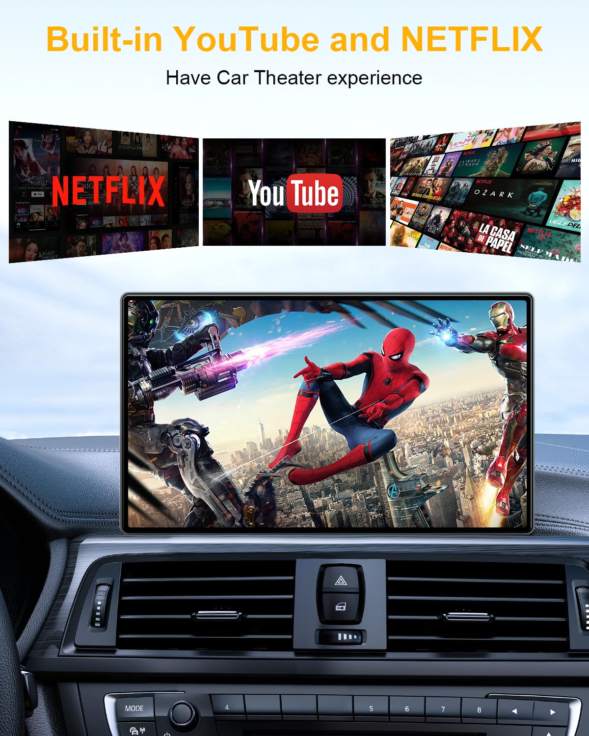 5-in-1 Wireless CarPlay Adapter with Netflix/YouTube/TF, Android Auto & Carplay Adapter with USB-A and USB-C Cables,Convert Wired to Wireless Apple Dongle, Magic Video Ai Box Car Play for iOS 10+