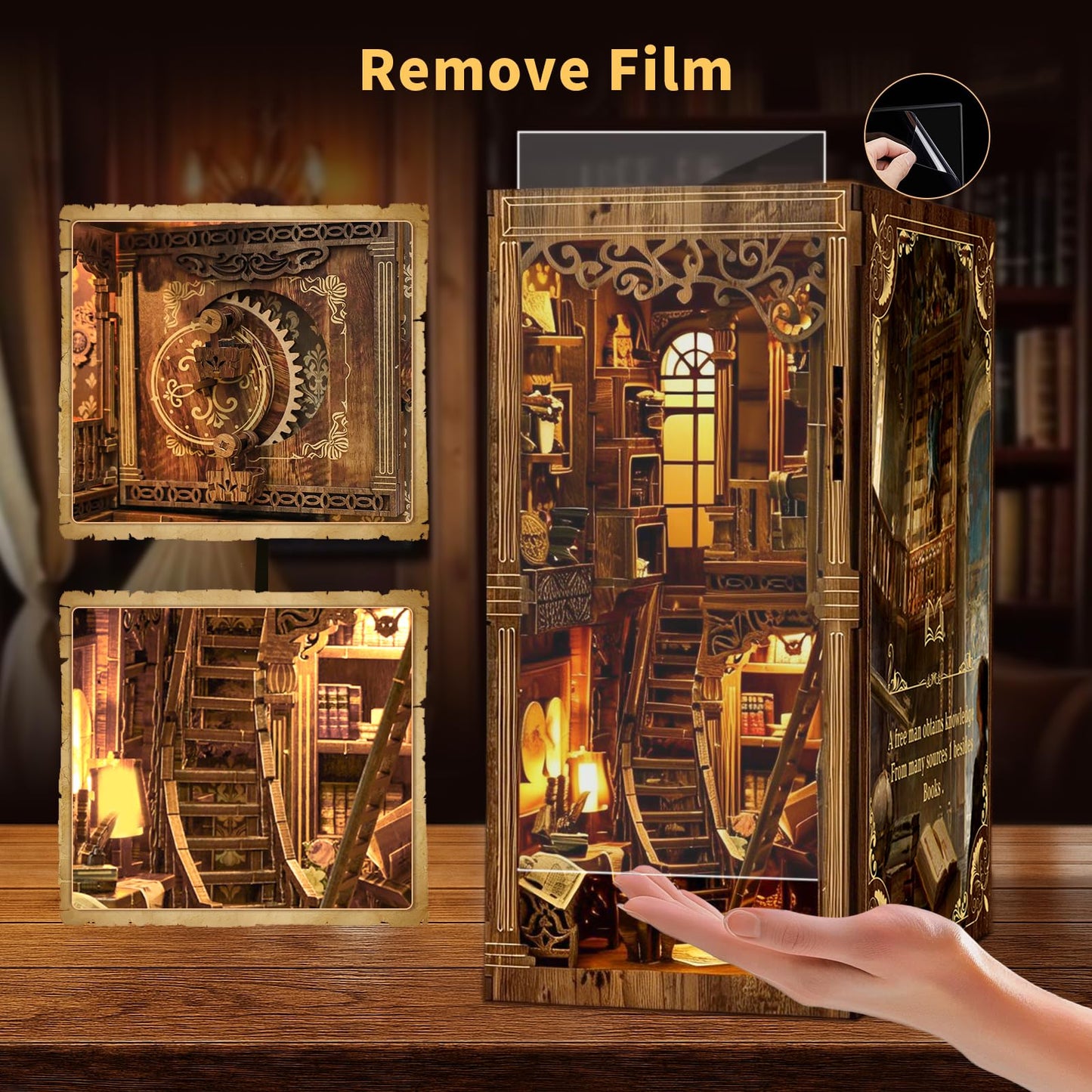 Book Nooks for Adults, Book Nook Library Dollhouse Book Nook Kit, Model Kits Craft Kits for Adults, 3D Wooden Puzzle Book Nook Craft Bookshelf Dec (3D-Ancient Books)
