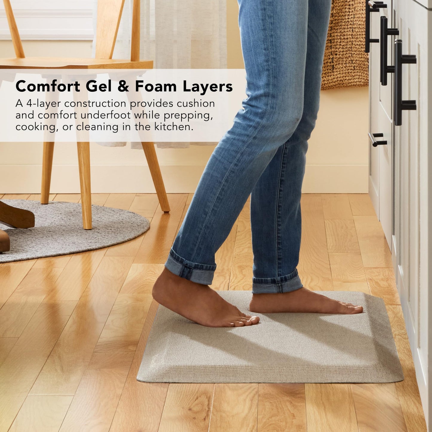 KitchenAid Gourmet Series Kitchen Comfort Gel Mat, Solid Basketweave, Milkshake Tan, 20"x39"