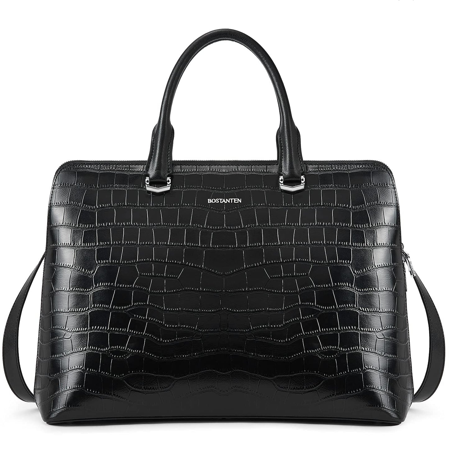 BOSTANTEN Briefcase for Women Leather 15.6 inch Laptop Shoulder Bags Office Work Crossbody Handbags Crocodile Pattern Black
