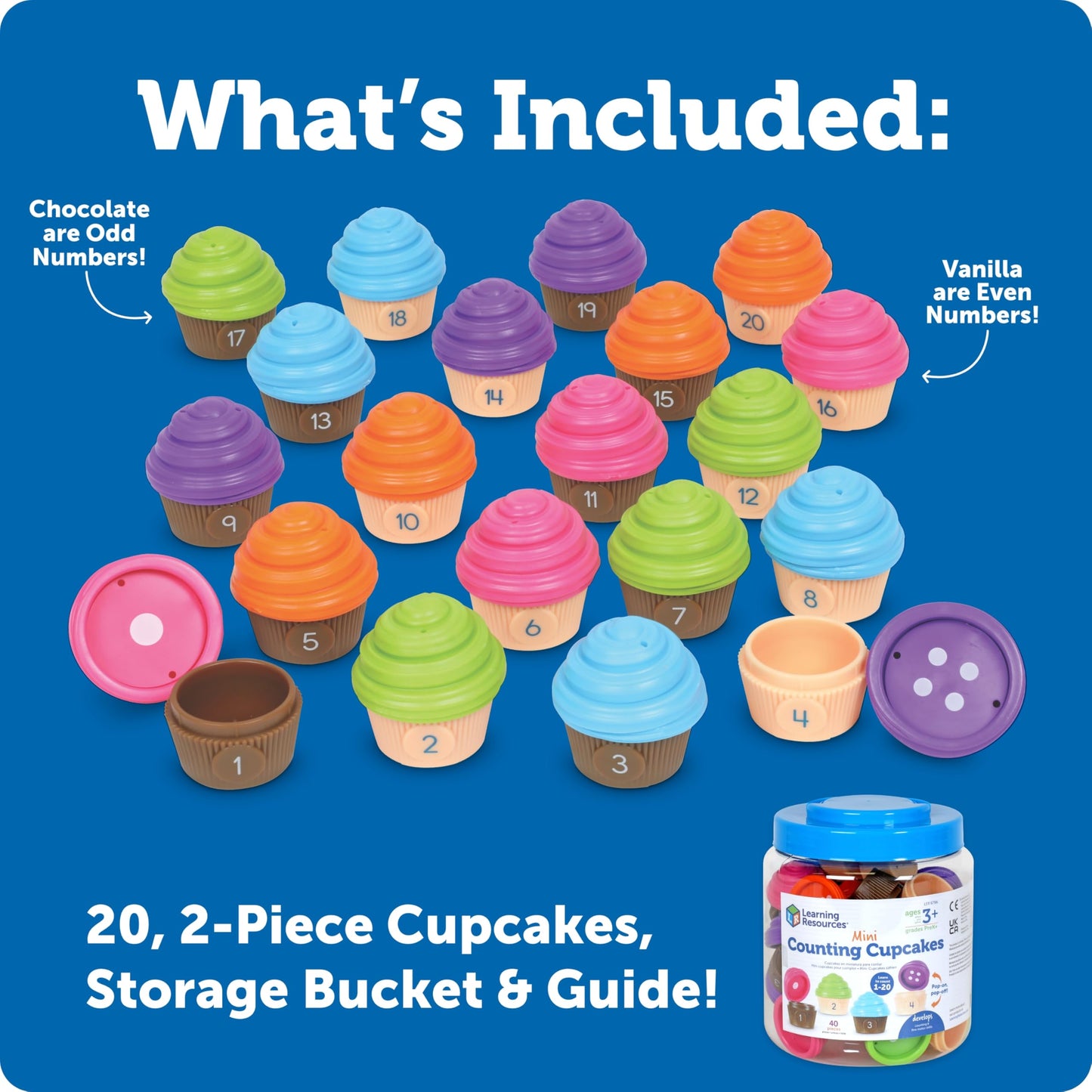 Learning Resources Mini Counting Cupcakes, Birthday Cake, Sensory Toys, Montessori Toys, Preschool Learning Activities, Play Food Sets for Kids Kitchen, Fine Motor Games
