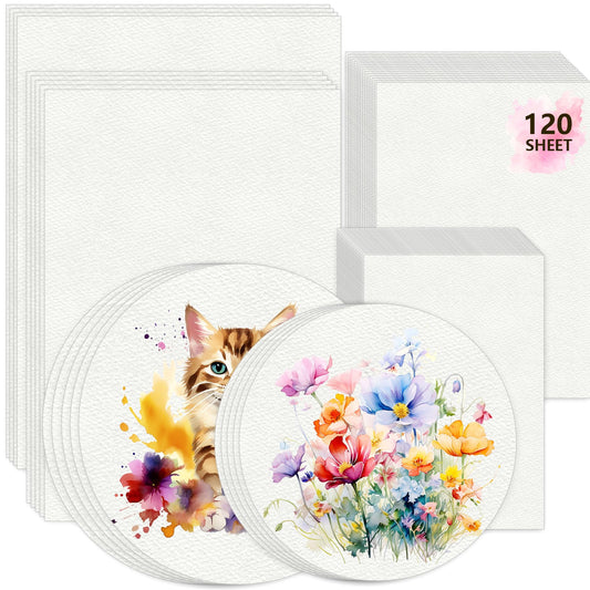 120 Sheets Watercolor Paper Bulk, 6 Sizes 9" x 12",8" x 10",8" x 8" etc.(300 GSM), White Water Color Paper for Artists, Painting & Craft Paper, Watercolor Paper, Drawing Supplies