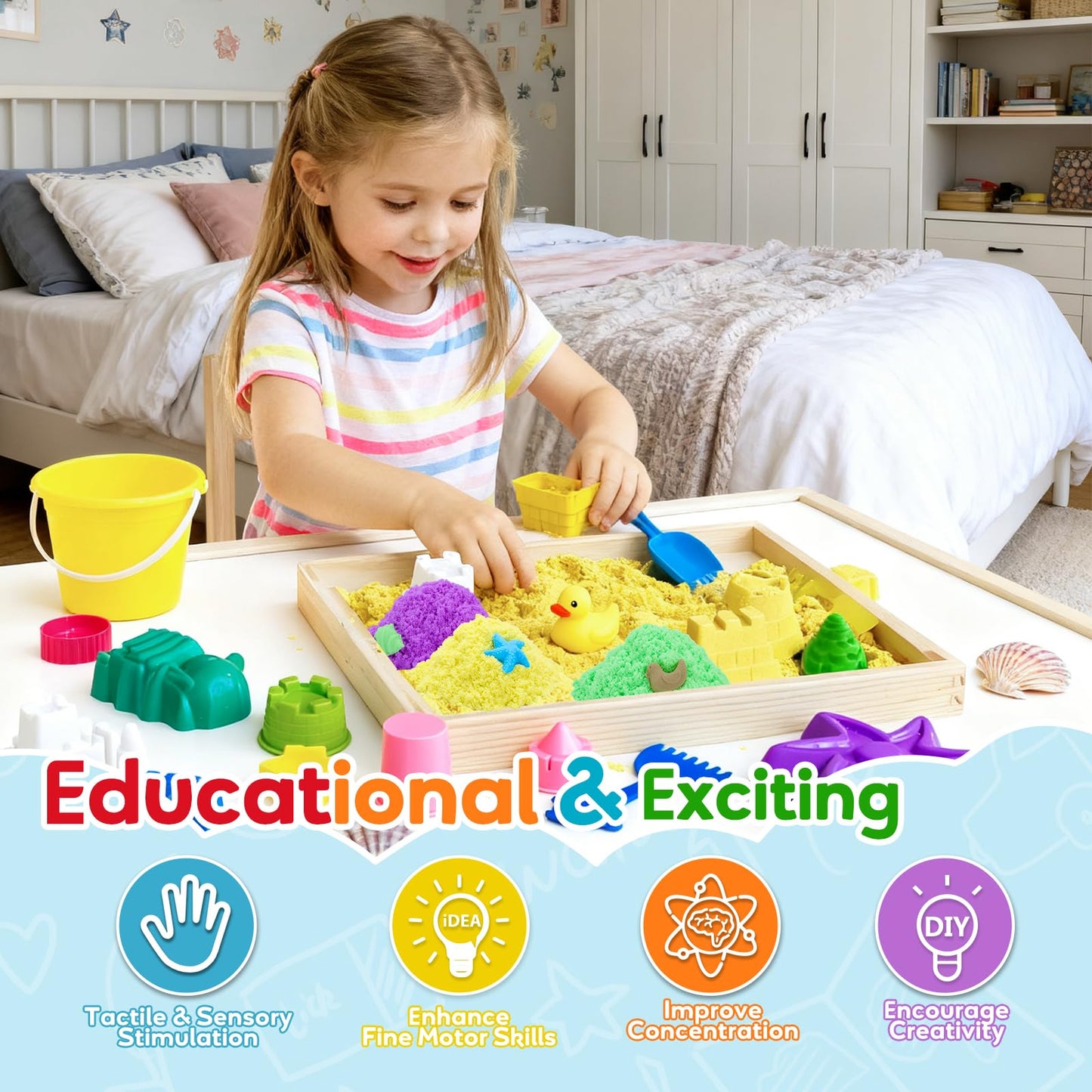 FURWEY 17.6lbs Play Sand,Mixed Packaging of 8-Color Sensory Sand,Suitable for Children To Shaping, Squeezing and Molding
