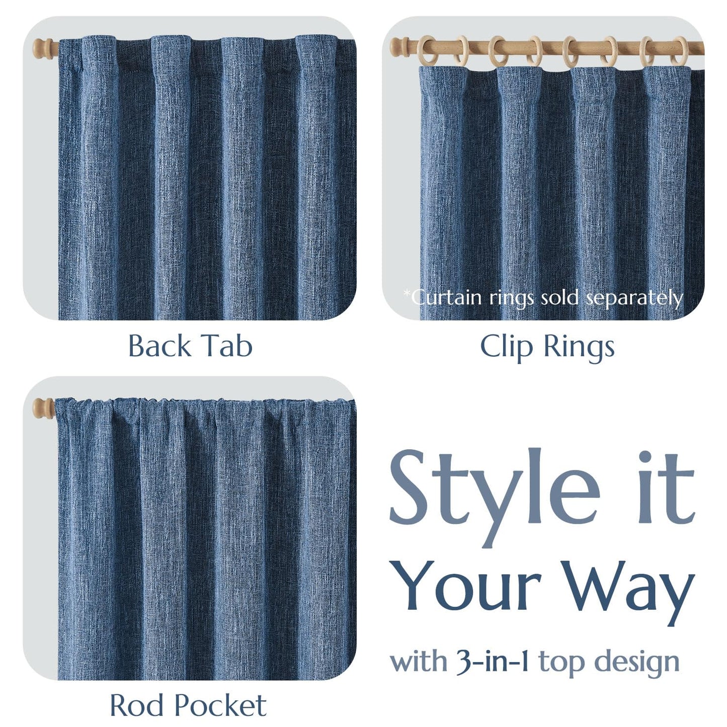 jinchan Burlap Look Curtains Blackout Curtains for Bedroom Lined Linen Textured Curtain for Living Room 84 Inches Long French Country Farmhouse Window Curtains 2 Panels Blue Curtains