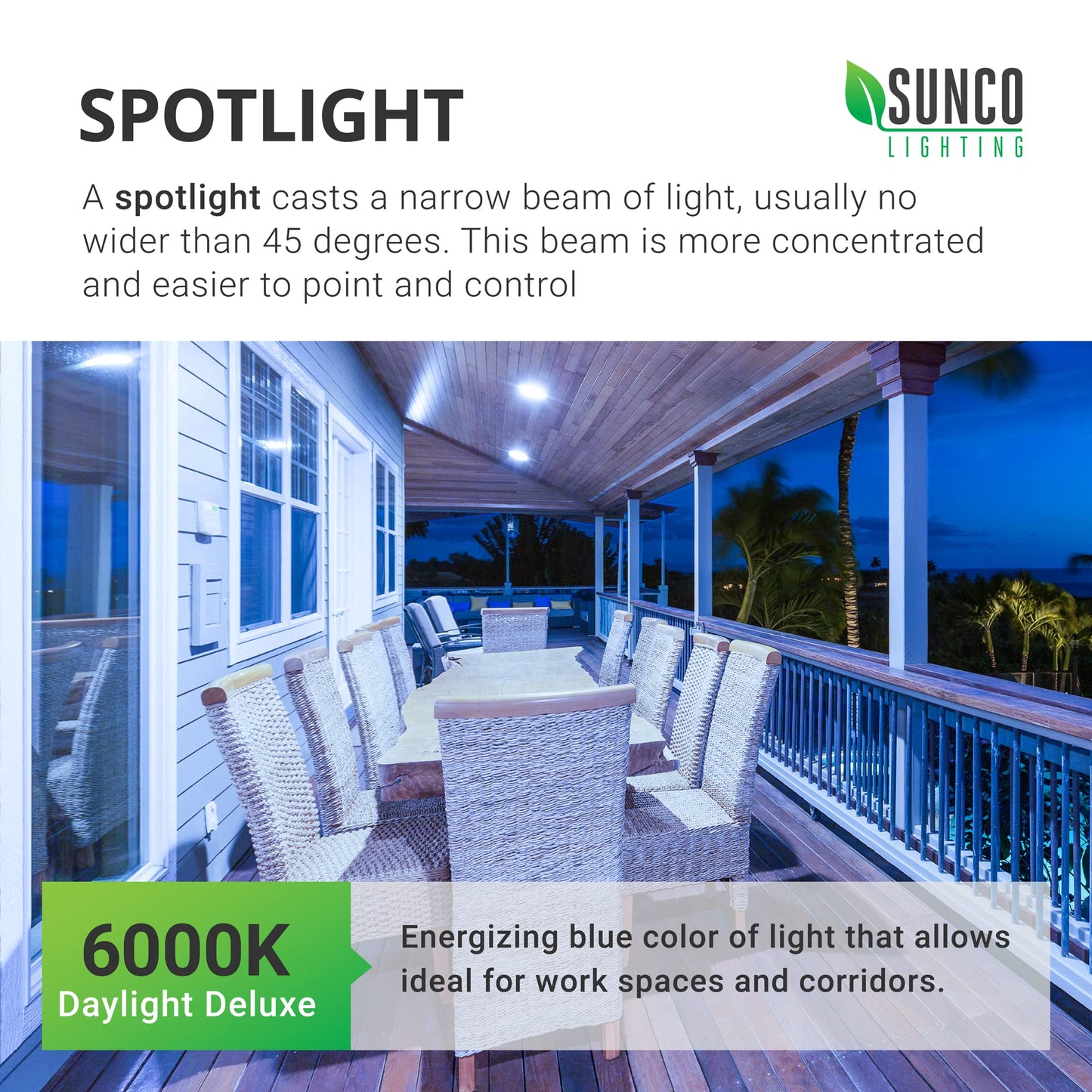 Sunco 6 Pack Outdoor LED Flood Light, Waterproof PAR38 Dusk to Dawn Bulb, 1250 LM, 120W Equivalent 15W, Exterior, Wet-Rated, 6000K Daylight Deluxe, E26 Base, UL