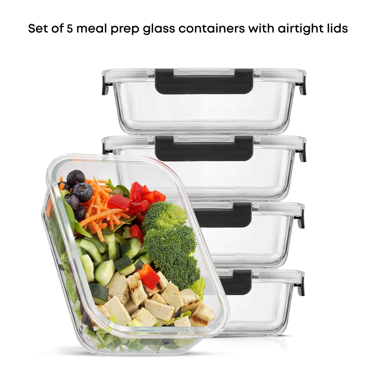 JoyJolt Glass Food Storage Containers with Lids. 5 Pack Glass Meal Prep Containers Reusable 35oz Single Compartment Airtight Container Set. Lunch Containers for Adults and Kitchen Storage Containers
