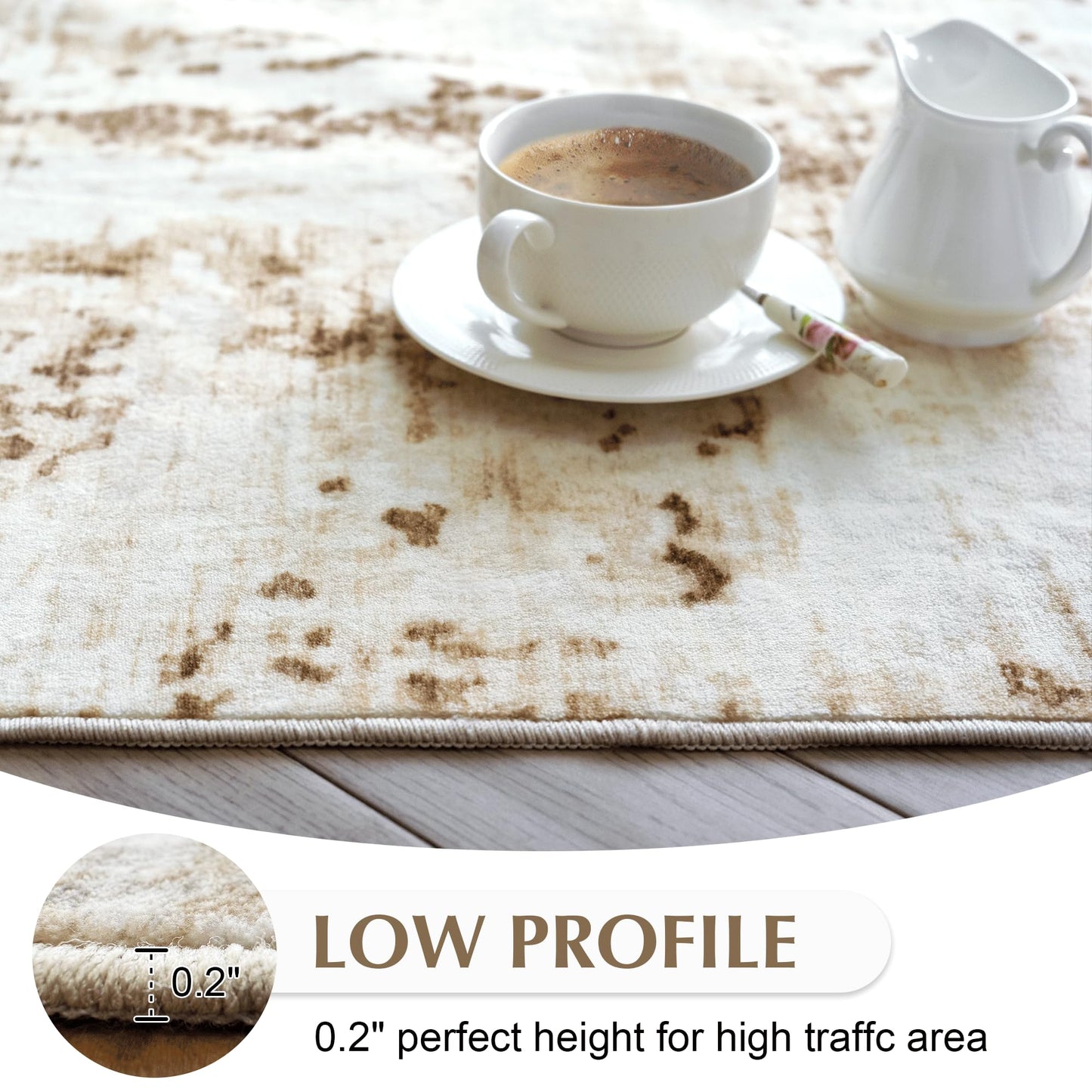 FMFUNCTEX 5x7 Washable Area Rug Brown Beige Abstract Modern Neutral Non Slip Low Pile Indoor Carpet Soft Thin Throw Rug for Entryway Entrance Living Room Bedroom Dining Office Nursery Kitchen Laundry