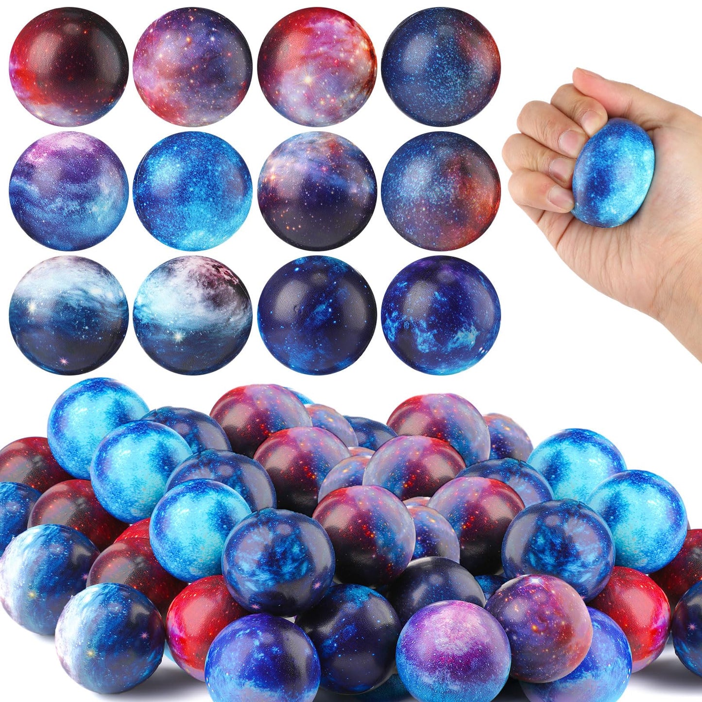 Libima 120 Pcs Galaxy Stress Balls Bulk 2 Inches Outer Space Foam Stress Balls for Squeeze Fidget Birthday Astronaut Party Favors School Class Reward Carnival Gift (Galaxy A)