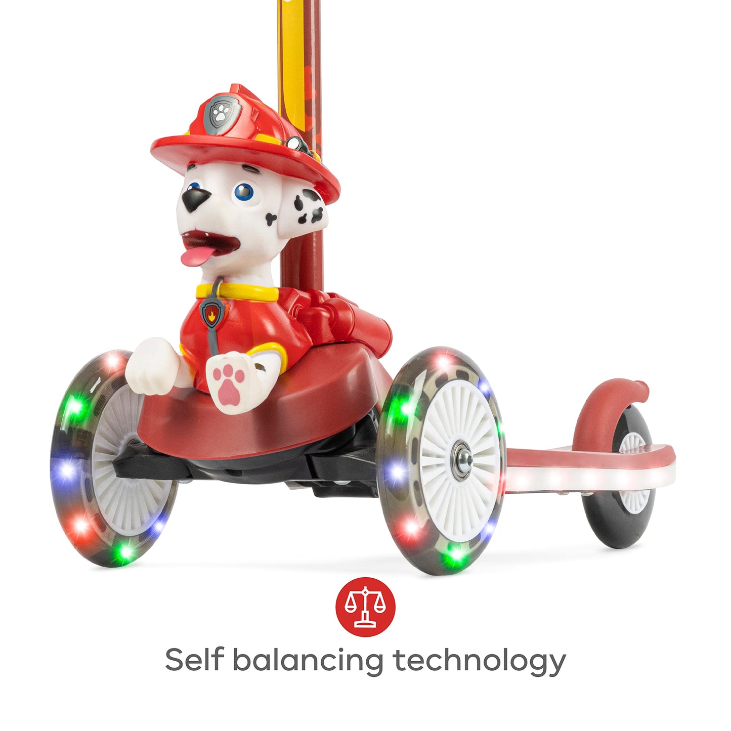 Paw Patrol Marshall Kick Scooter for Kids, Self-Balancing 3 Wheeled Light Up Scooter with Extra Wide Anti-Slip Deck, Rear Brake, Lean to Steer, Lightweight Design, for Ages 3 and up, 75 LB Limit