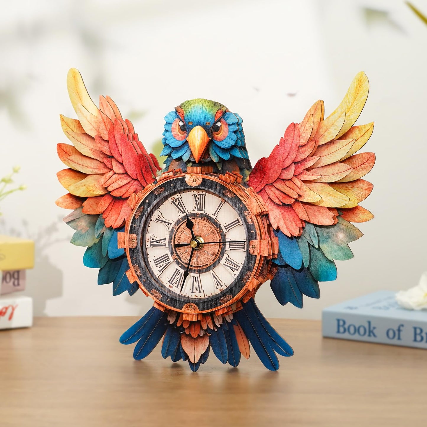3D Wooden Puzzles for Adults Parrot Clock - Wall ‌‌Clock Puzzle Xmas Room Model Building Kit Creative Art Craft Gift Home Decor for DIY Enthusiasts, Brain Teaser Building Set Birthday Gifts