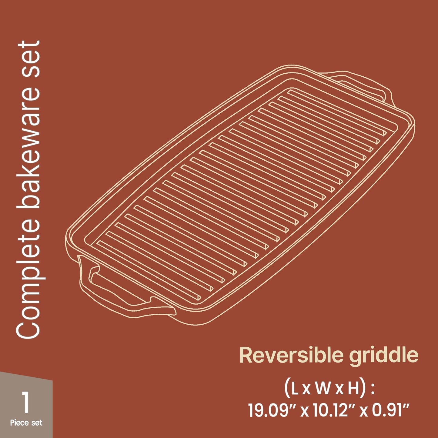 Bakken 19” Reversible Cast Iron Griddle, Flat & Grill Side, Dual Burner Cooking Plate for Pancakes, Meats & Veggies, Pre-Seasoned, Nonstick, Oven & Campfire Safe, Heavy-Duty Griddle Top with Mitt