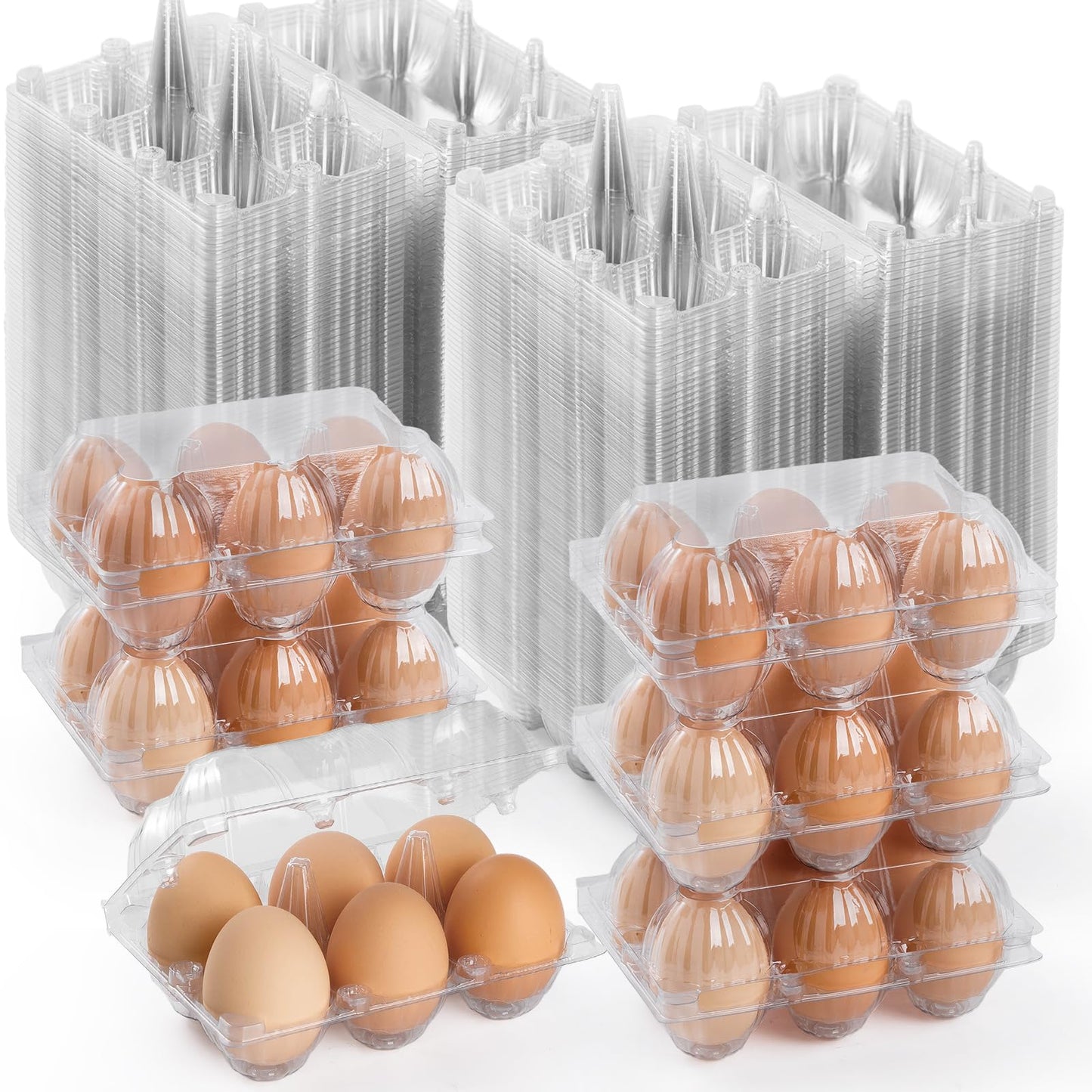 APOCHON 200PCS Clear Plastic Egg Cartons 6 Count,Half Dozen Egg Cartons Cheap Bulk for Chicken Eggs,Reusable Egg Holder for Family,Pasture,Farm Markets Display - Medium Egg Containers 2x3 Grids