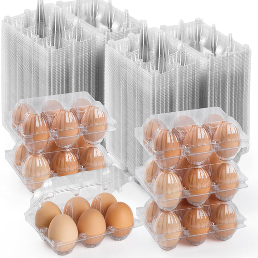 APOCHON 200PCS Clear Plastic Egg Cartons 6 Count,Half Dozen Egg Cartons Cheap Bulk for Chicken Eggs,Reusable Egg Holder for Family,Pasture,Farm Markets Display - Medium Egg Containers 2x3 Grids
