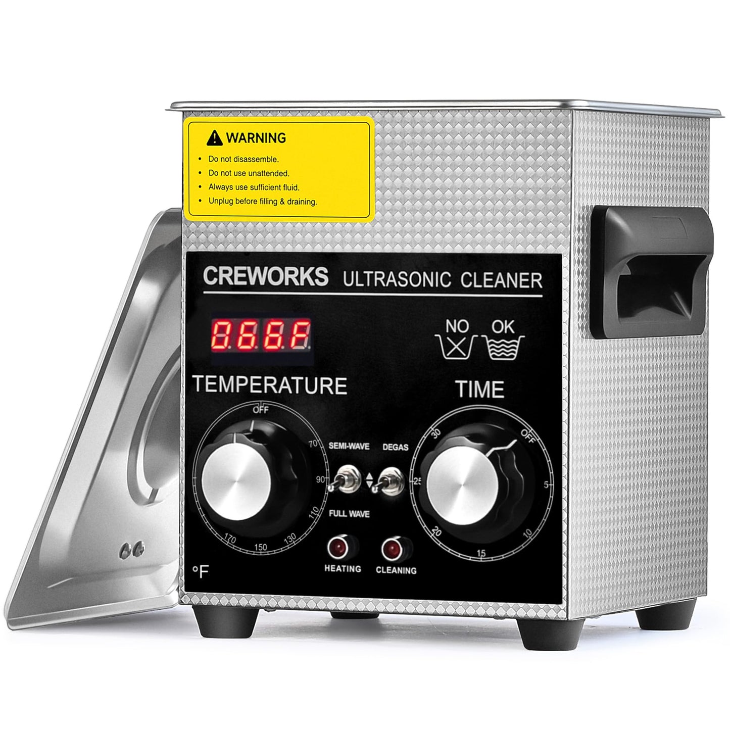 CREWORKS 2L Ultrasonic Cleaner with Degas & Gentle Modes, 60W Stainless Steel Ultrasonic Cleaner Machine with Heater and Timer, Ultrasonic Parts Cleaner with Knob Control for Jewelry Glasses Watch