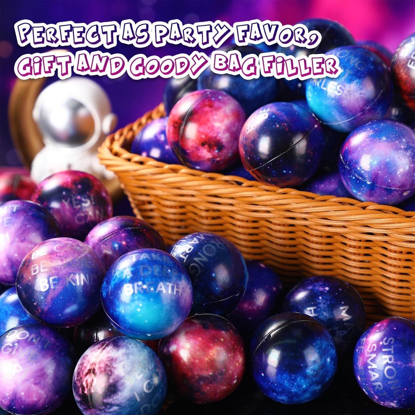 Libima 120 Pcs Galaxy Stress Balls Bulk 2 Inches Outer Space Foam Stress Balls for Squeeze Fidget Birthday Astronaut Party Favors School Class Reward Carnival Gift (Galaxy B)