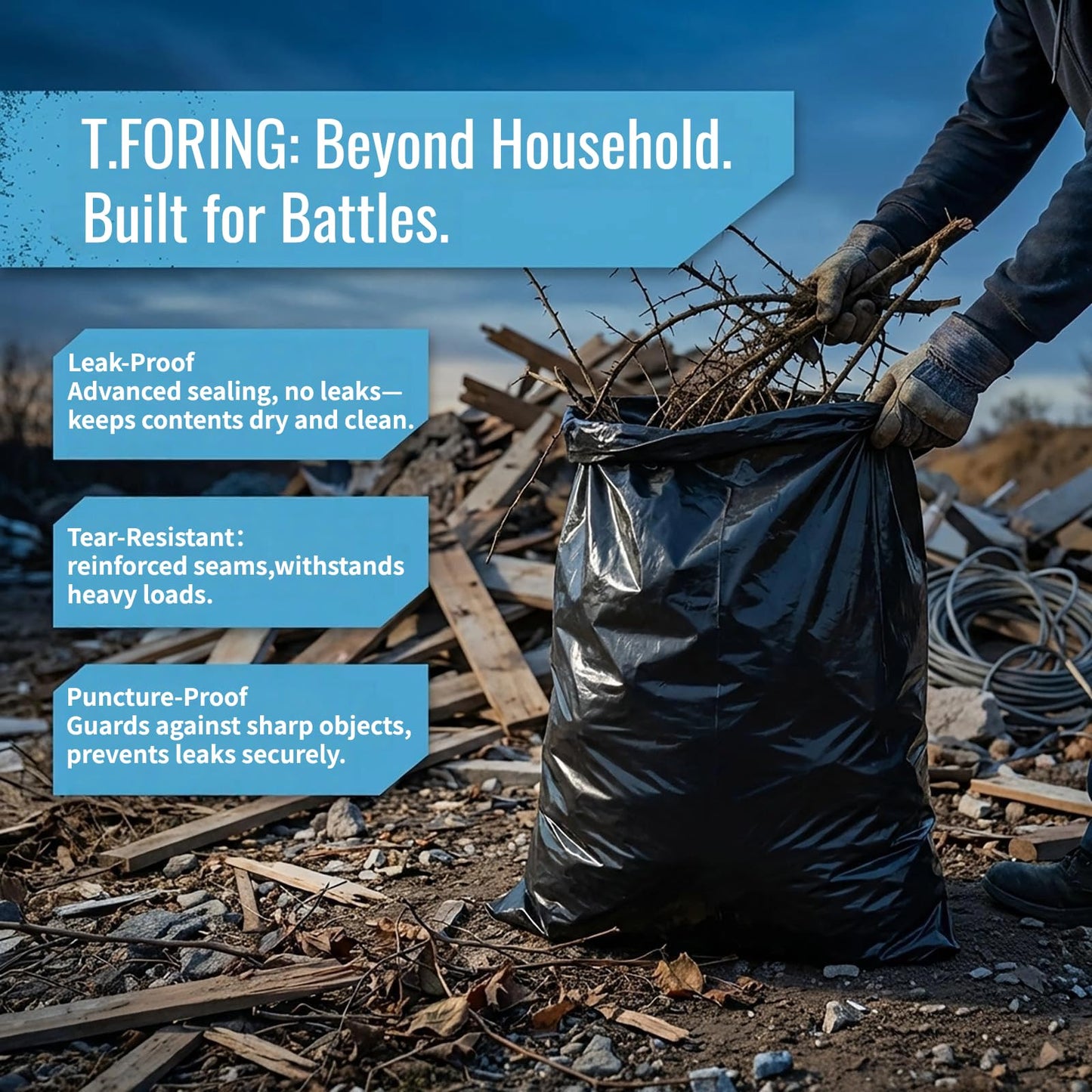 T.FORING 55-60 Gallon Black Trash Bags 120 Count - 40''x53'' Extra Large 50+ Gallon Garbage Bags,Unscented Strong Huge Can Liners for Construction Industrial Yard Outdoor Commercial