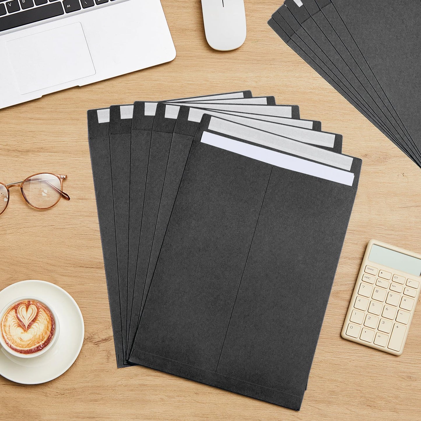 Janlaugh 100 Pcs 9'' x 12'' Catalog Envelopes Self Adhesive 32lb Manila Envelopes Kraft Peel & Seal for Secure Mailing Storage Organizing for Office Business Home(Black)