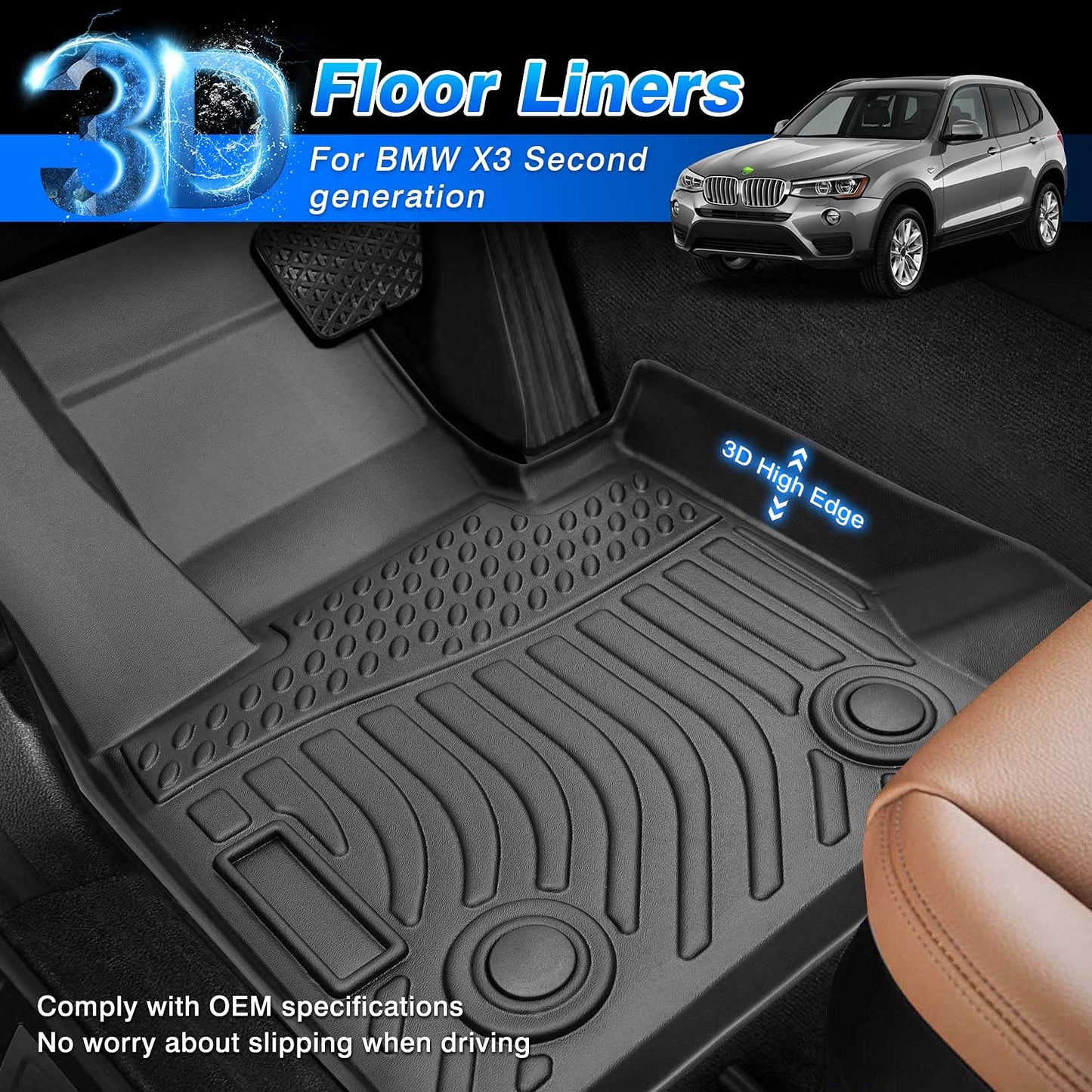 Cartist Compatible with Floor Mats BMW X3 F25 2011-2017 All Weather Floor Mat Carpet Protection TPE Odorless Heavy Duty Floor Liners