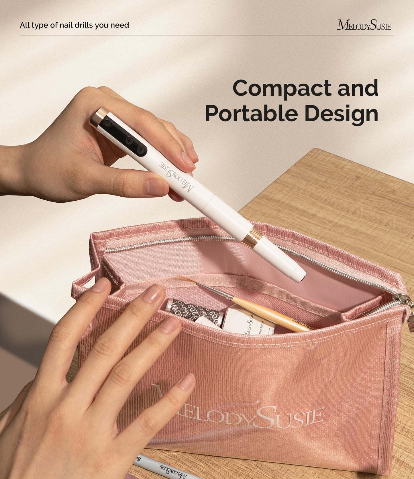 MelodySusie Portable Electric Nail Drill,Professional 30000RPM Cordless Nail EFile for Manicure Pedicure,PM170F Nail File for Acrylic Nails Gel Polishing with Cuticle Nail Bits Kit Small Sanding Bands